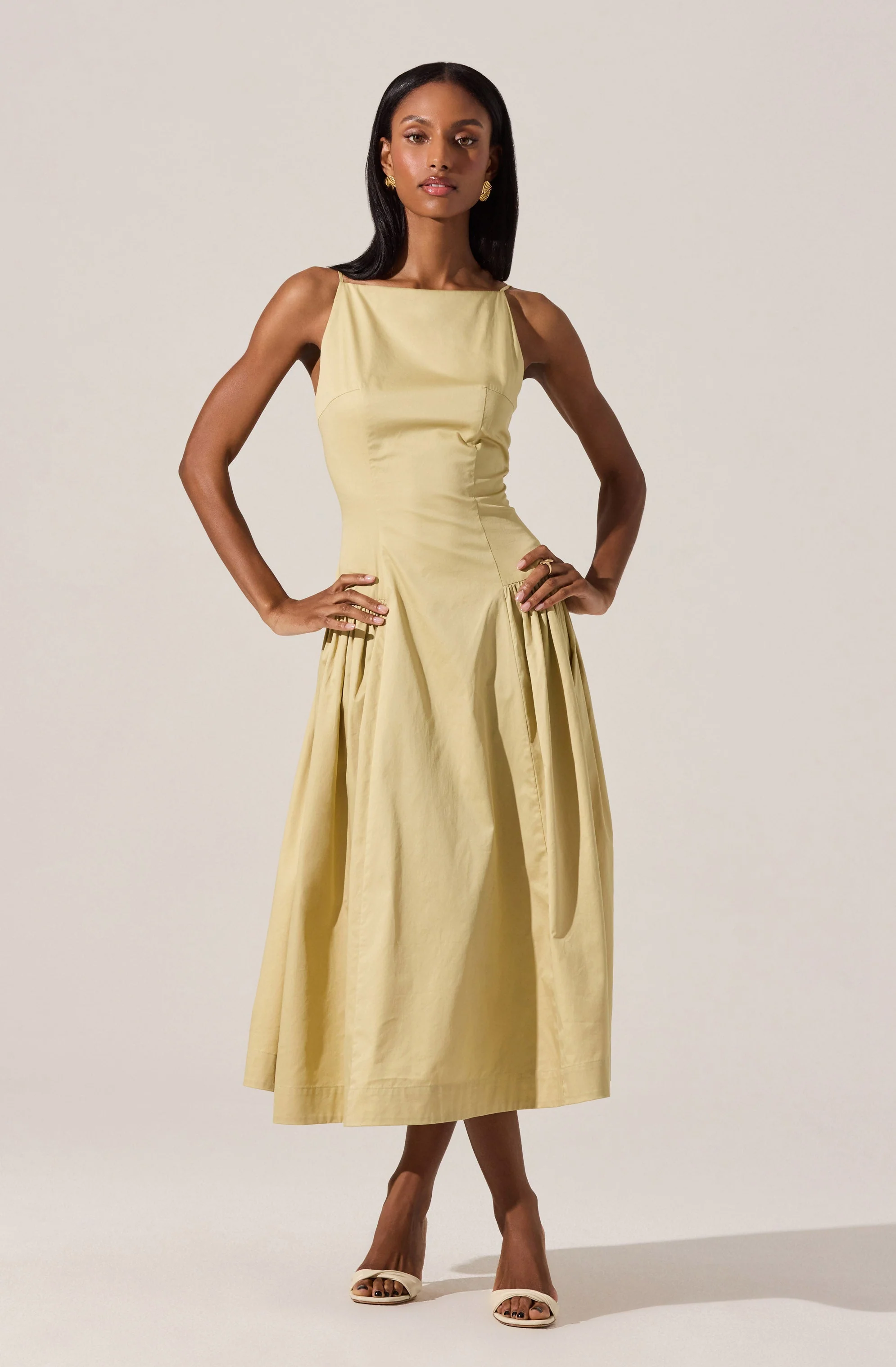 High Square Neck Midi Dress