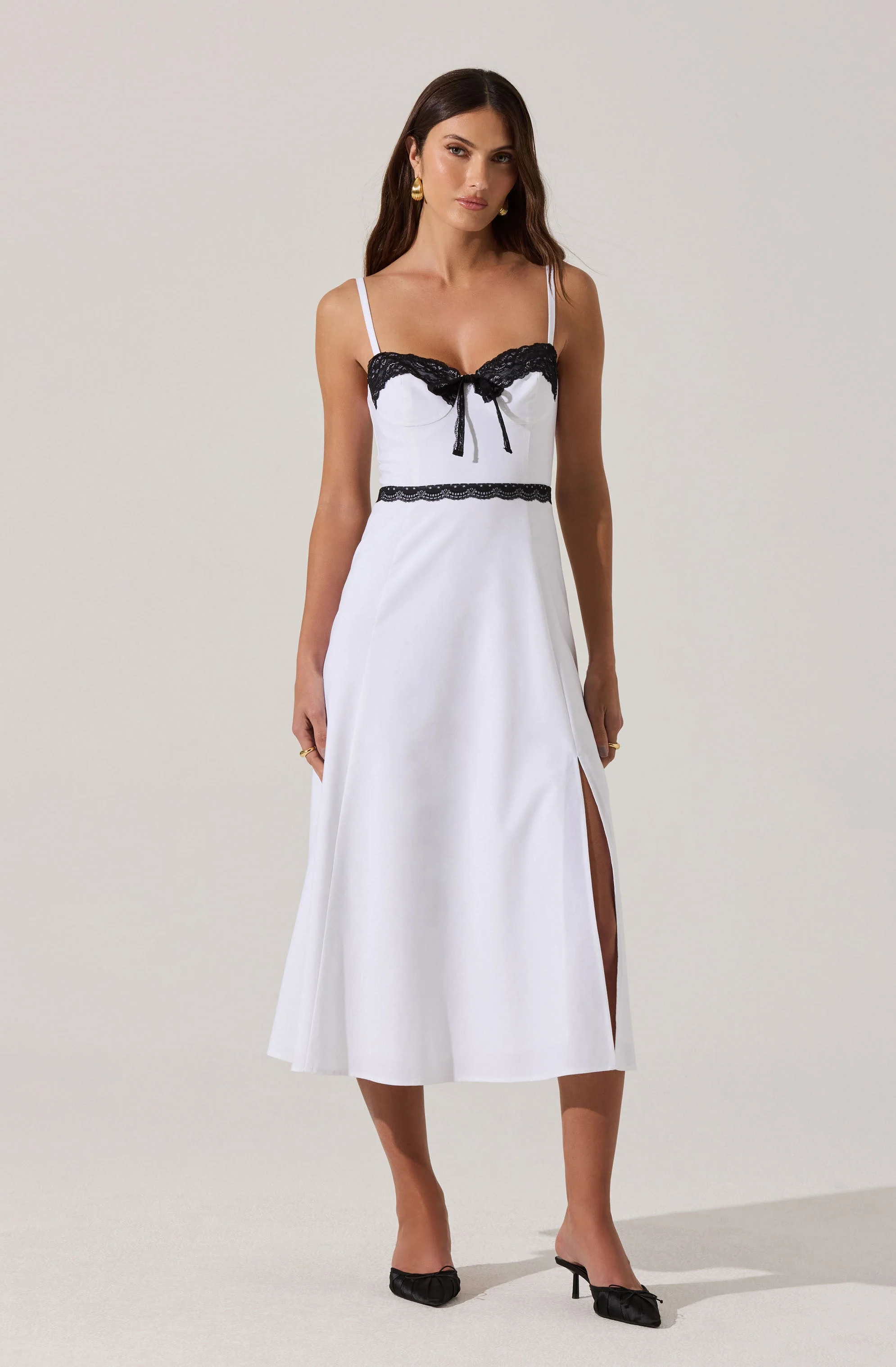 Contrast Lace Bustier Midi Dress