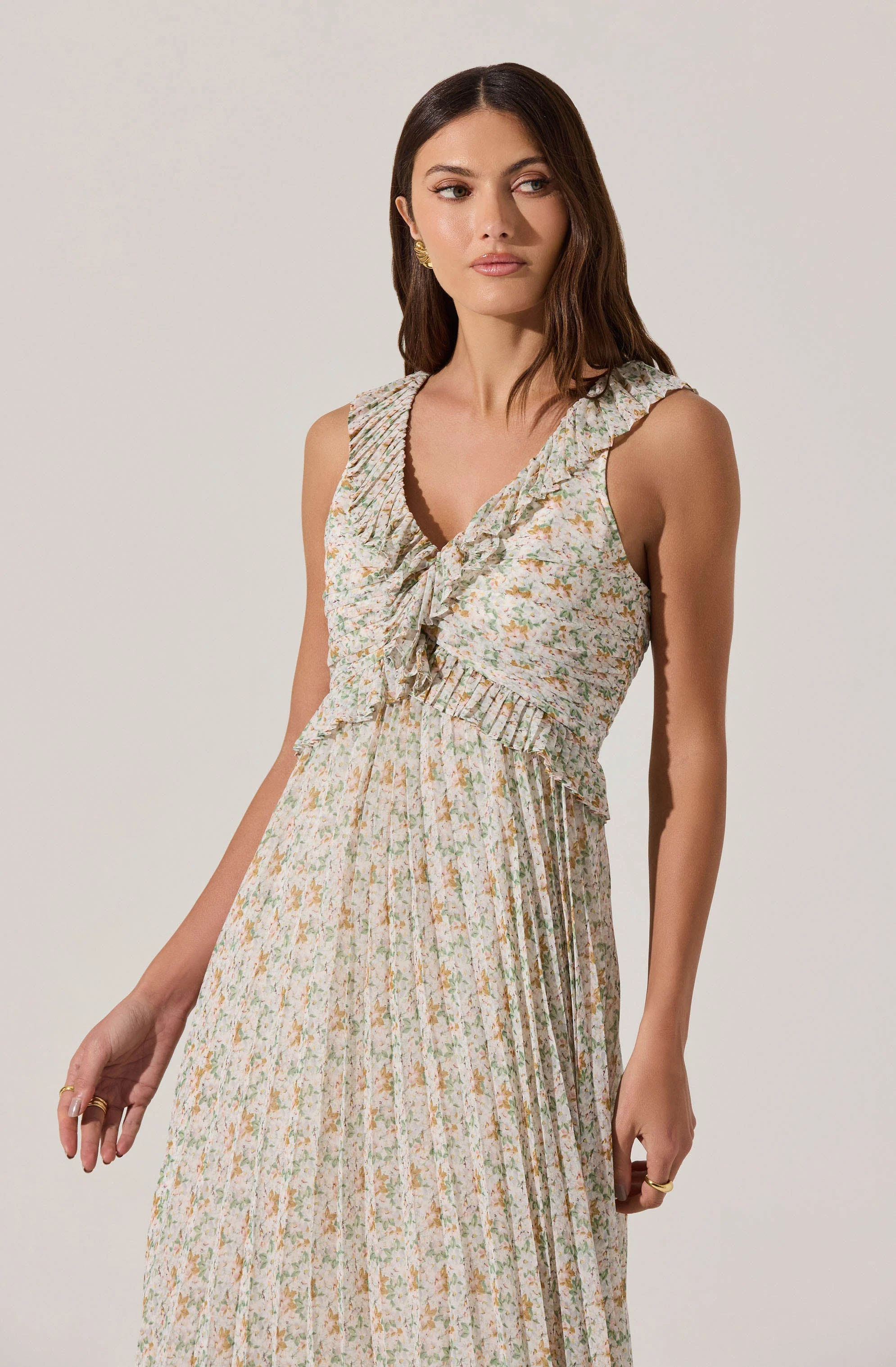 Floral Ruffle Pleated Midi Dress