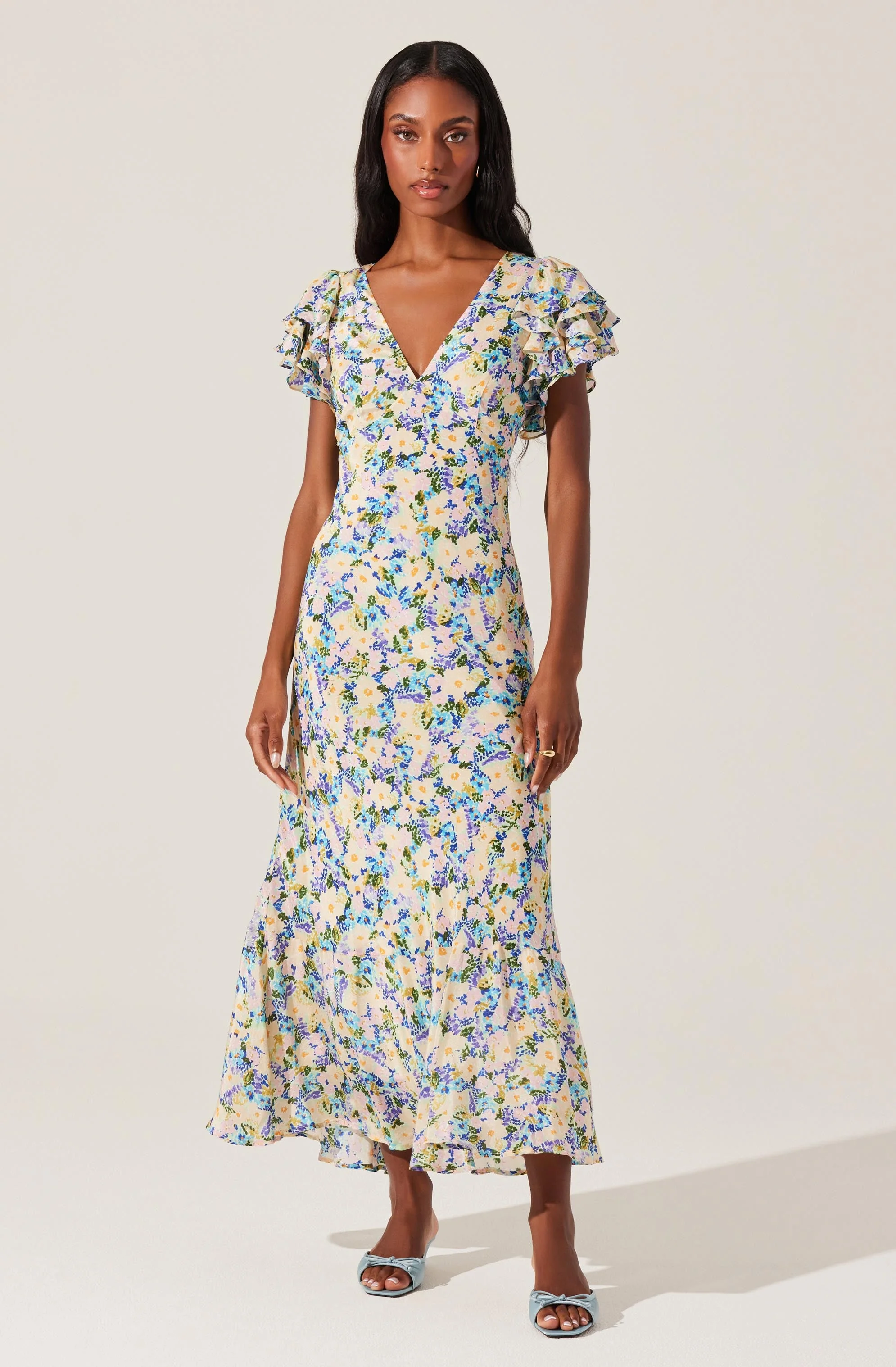 Celestine Floral Flutter Sleeve Midi Dress