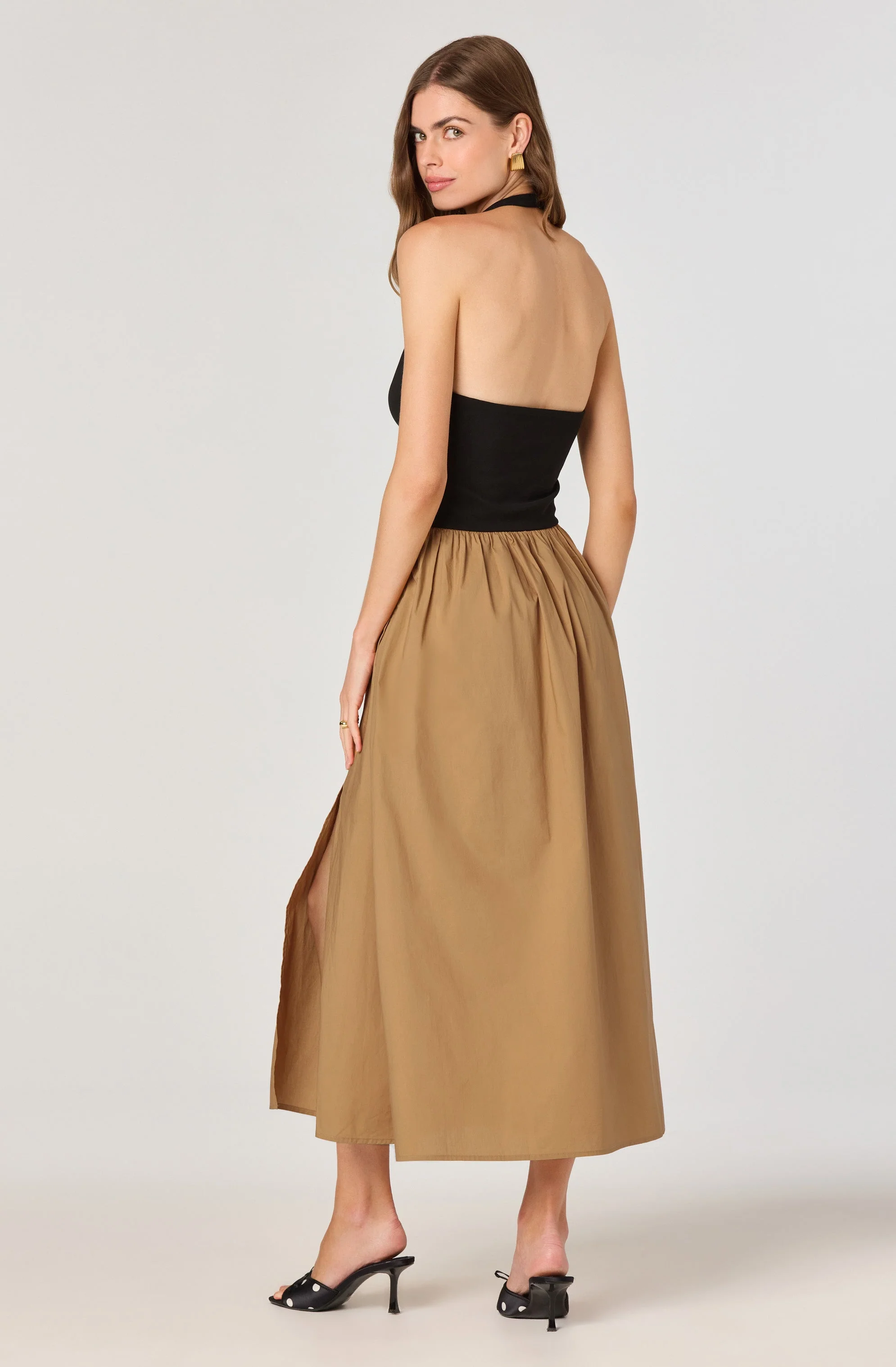 Mixed Media Halter Midi Dress