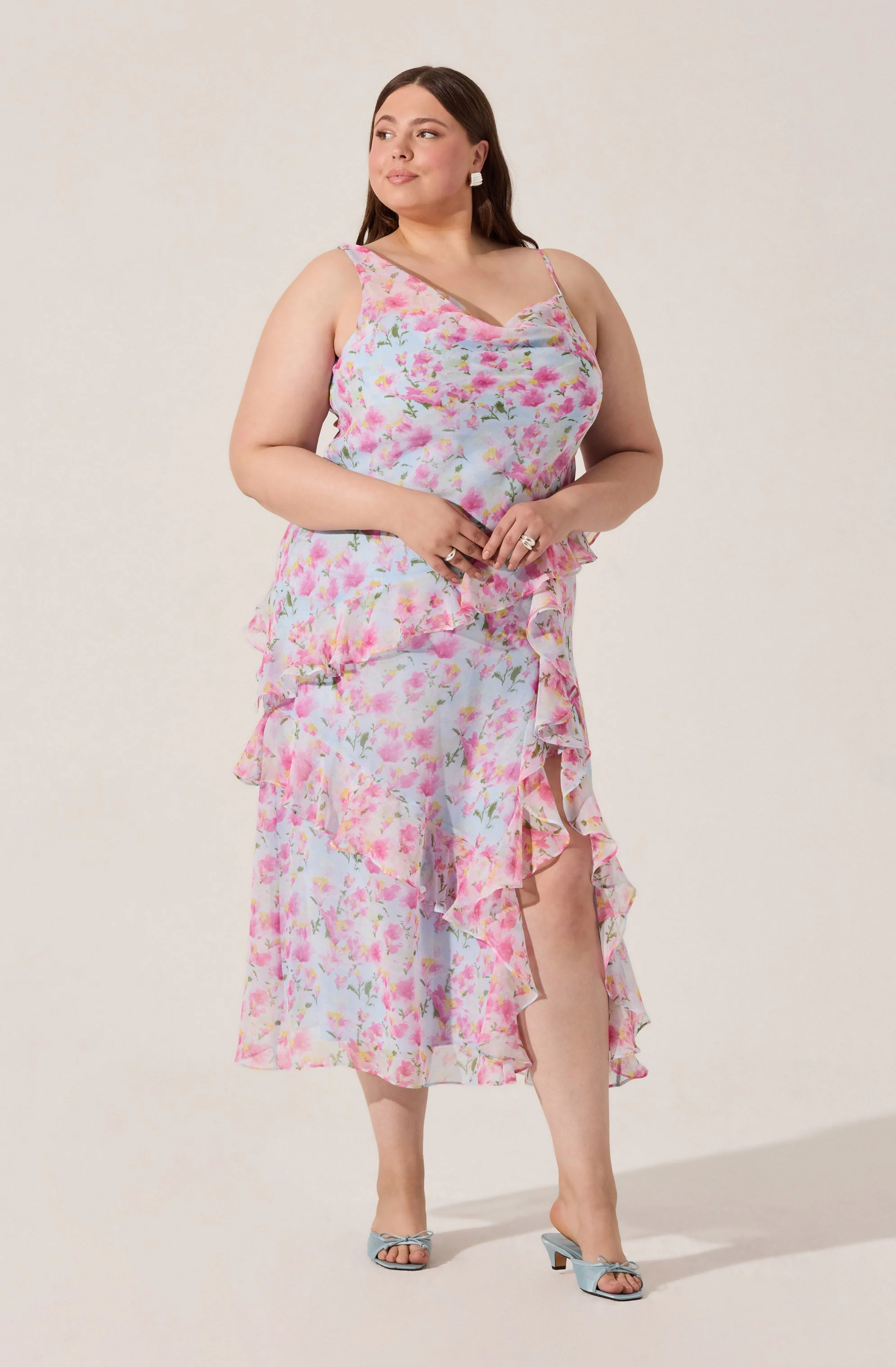 Levina Asymmetric Floral Ruffle Dress