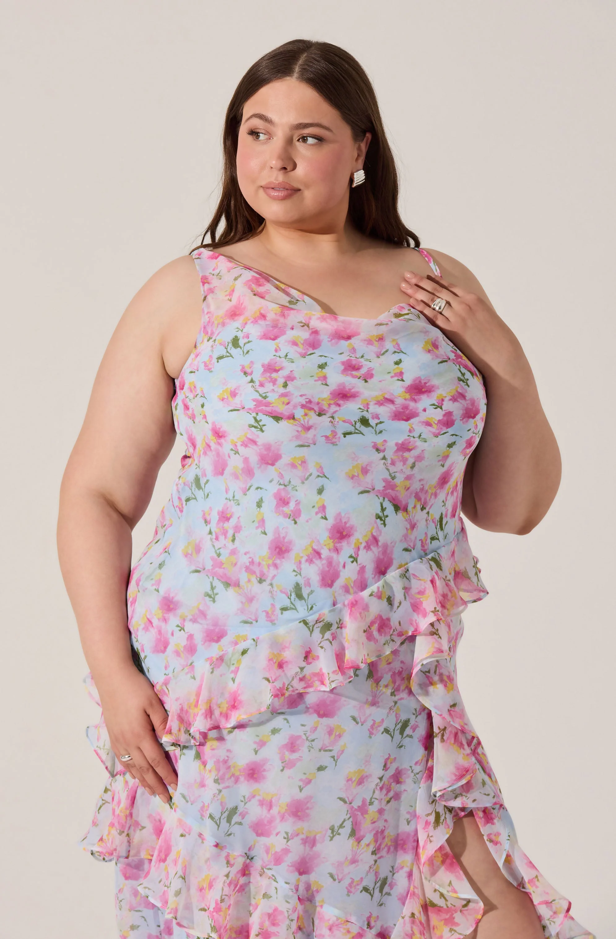 Levina Asymmetric Floral Ruffle Dress