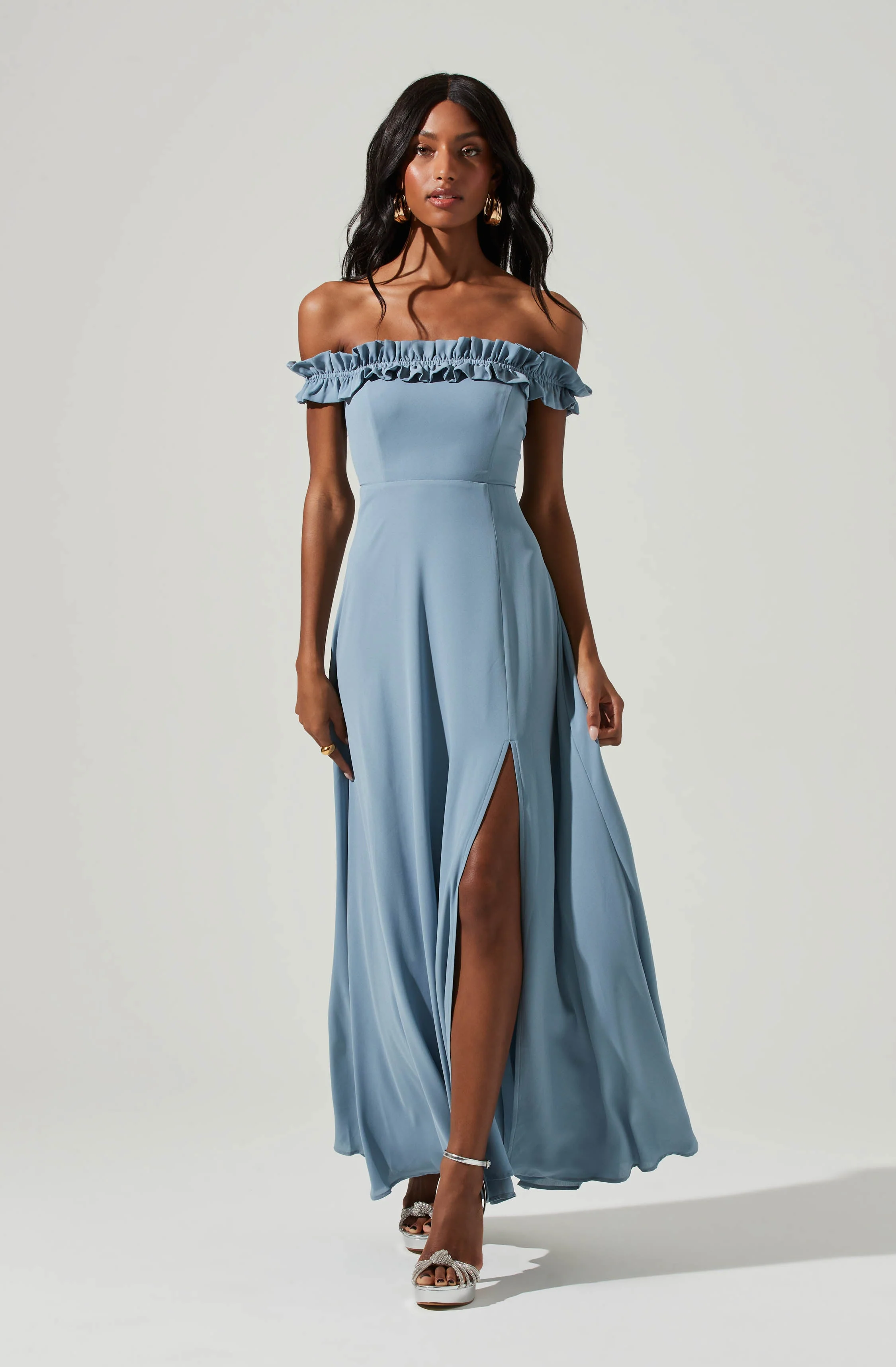 Venetia Off Shoulder Ruffle Trim Maxi Dress