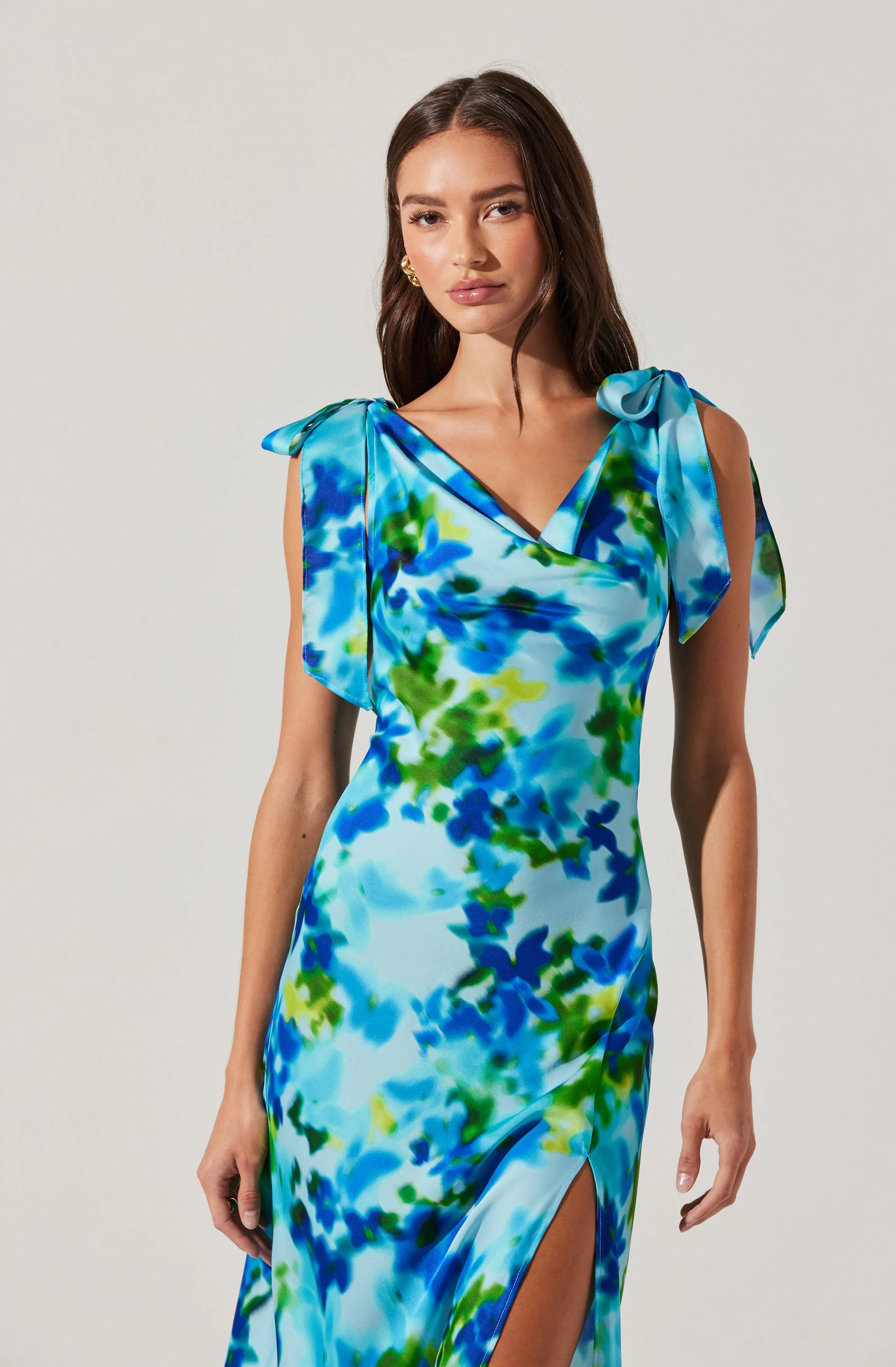 Allexina Satin Cowl Neck Midi Dress