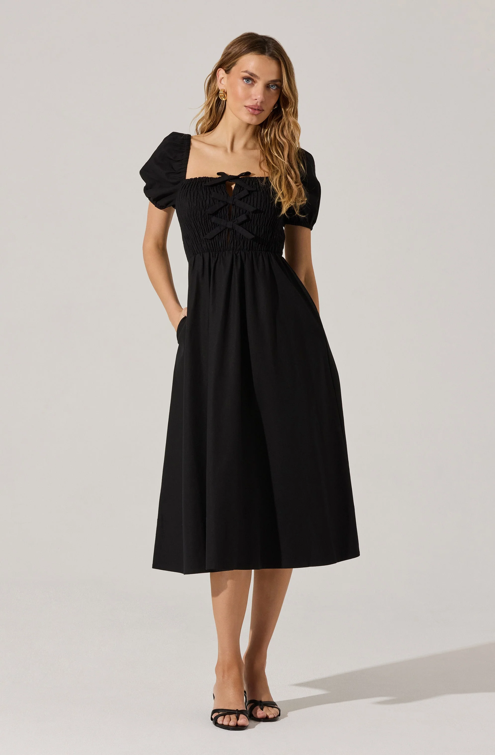 Smocked Bow Midi Dress