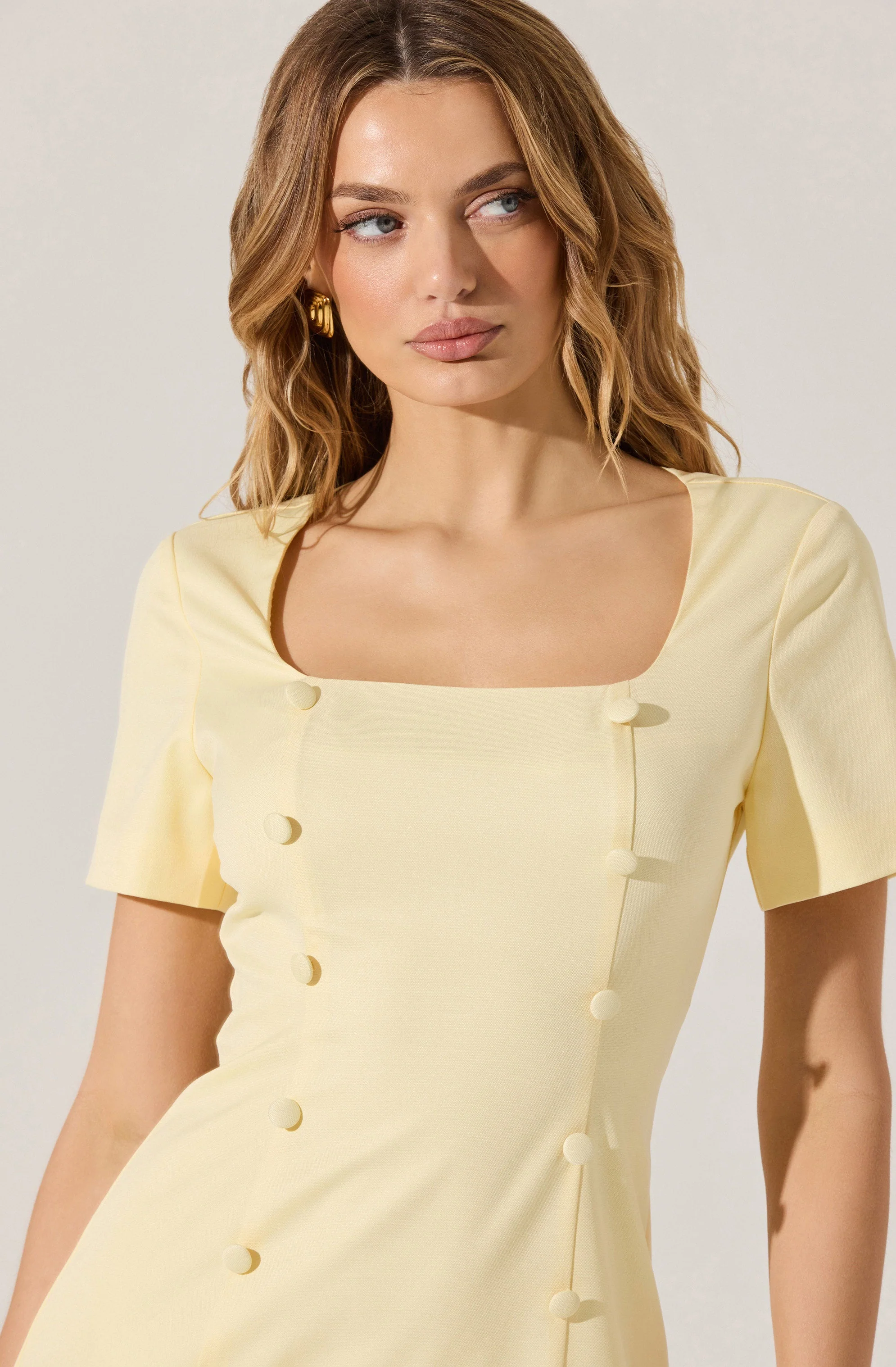 Pleated Button Mini Dress