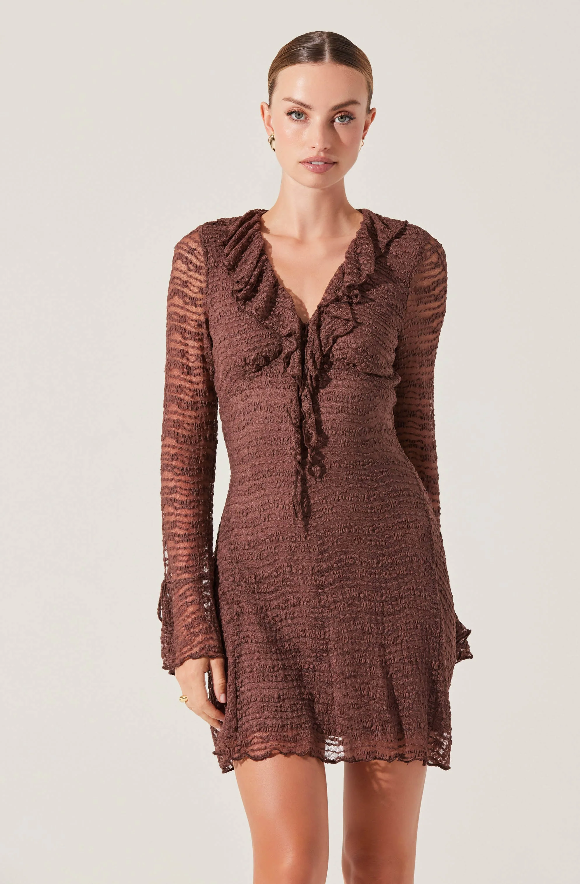 Ruffle V-Neck Lace Mini Dress