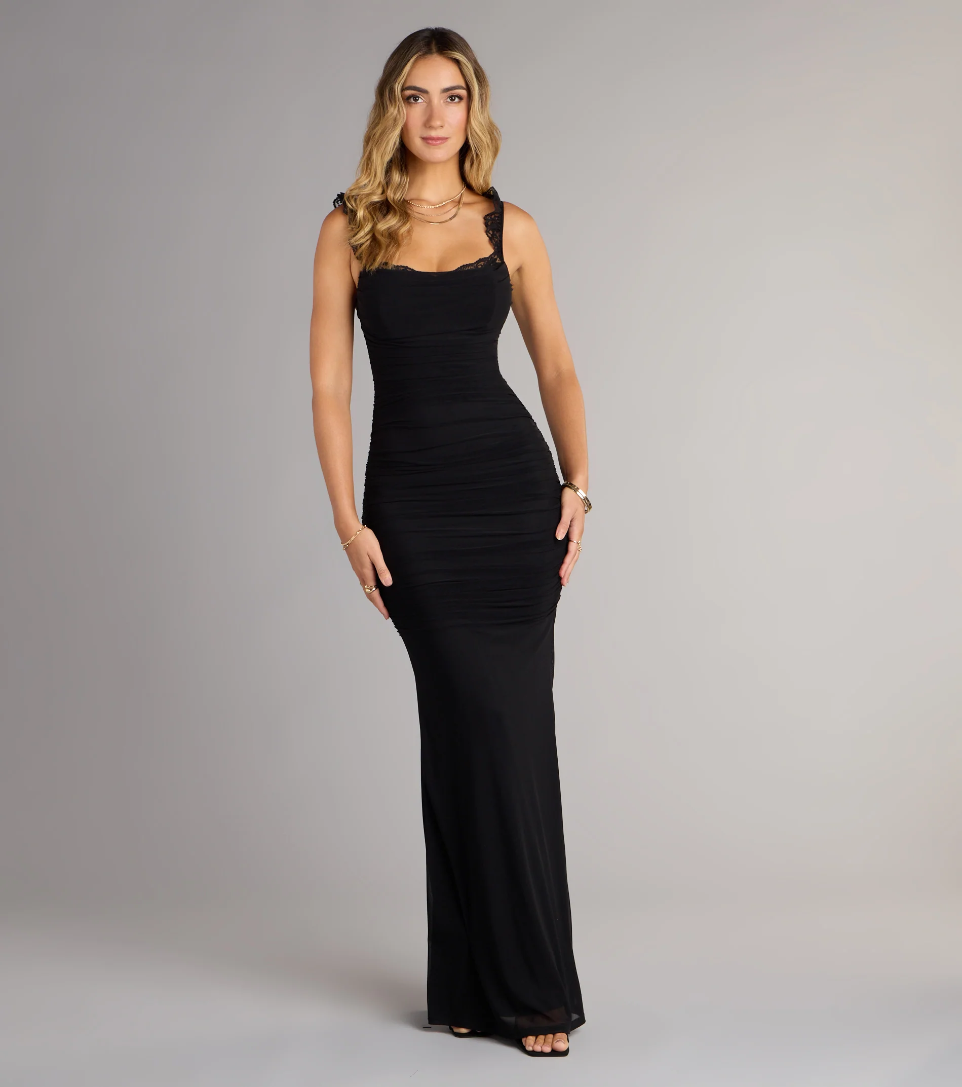 Morgana Lace-Up Ruched Mermaid Dress