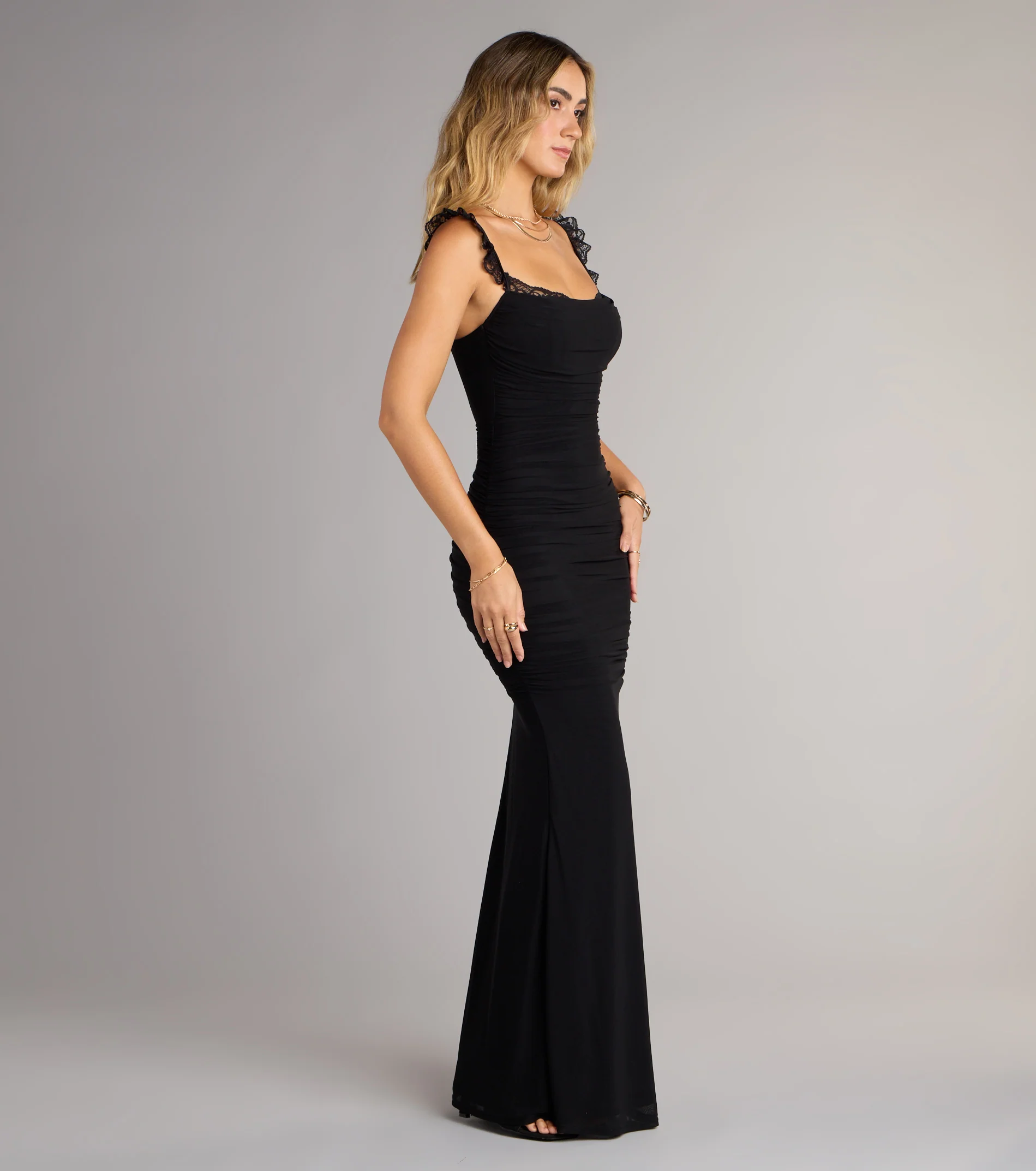 Morgana Lace-Up Ruched Mermaid Dress