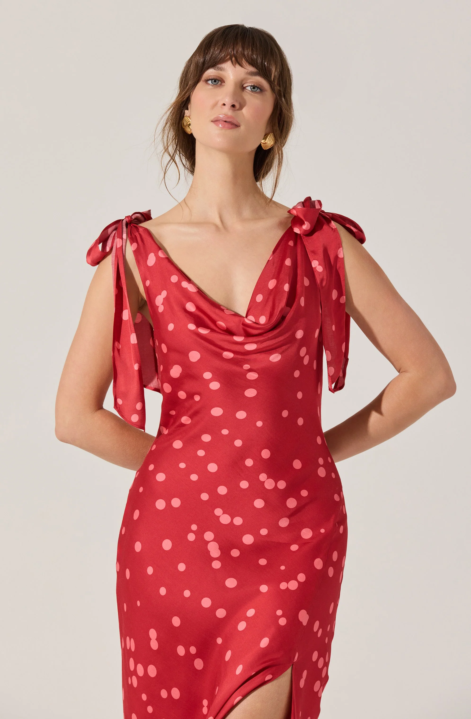 Allexina Satin Cowl Neck Midi Dress