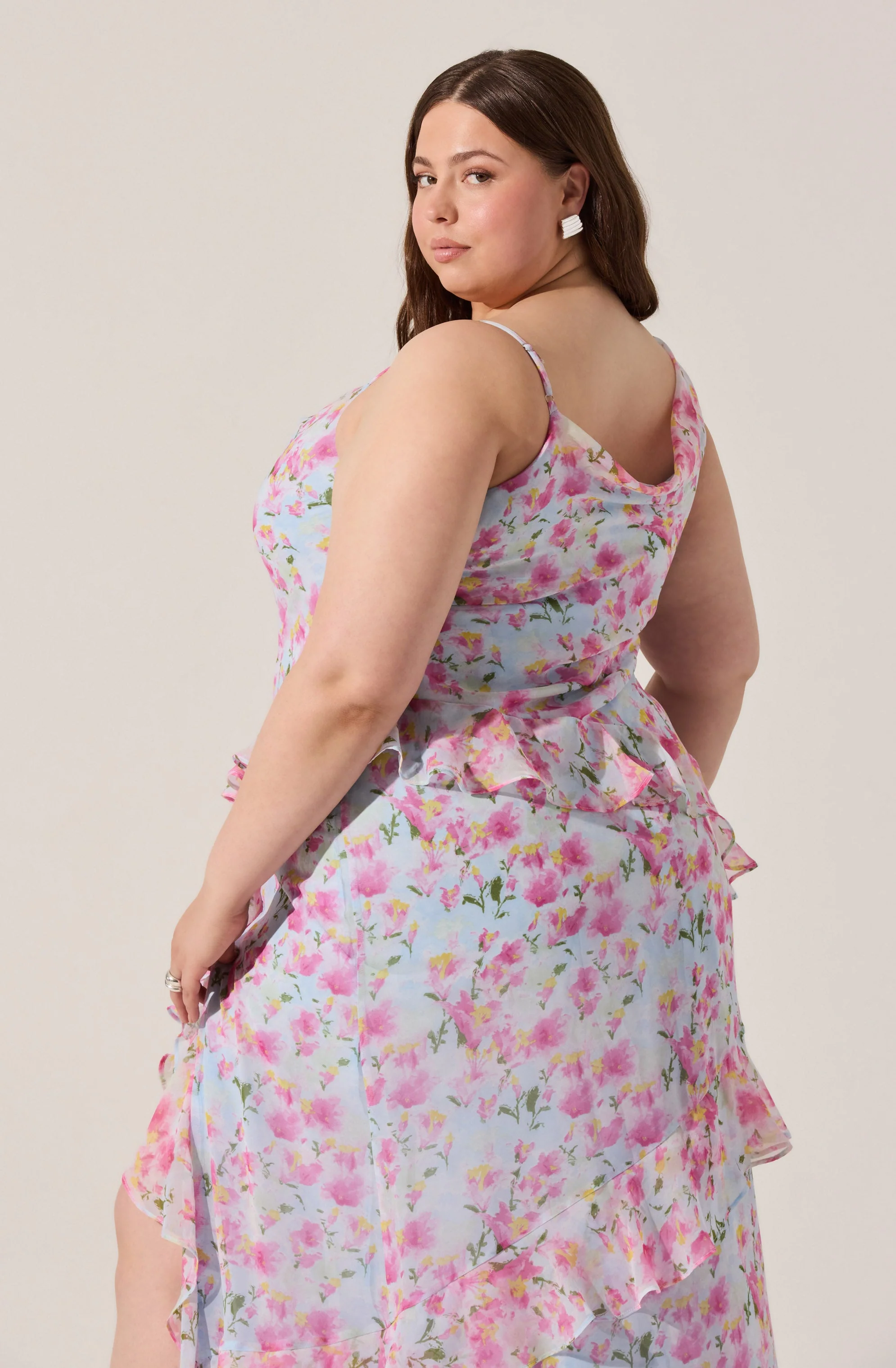 Levina Asymmetric Floral Ruffle Dress