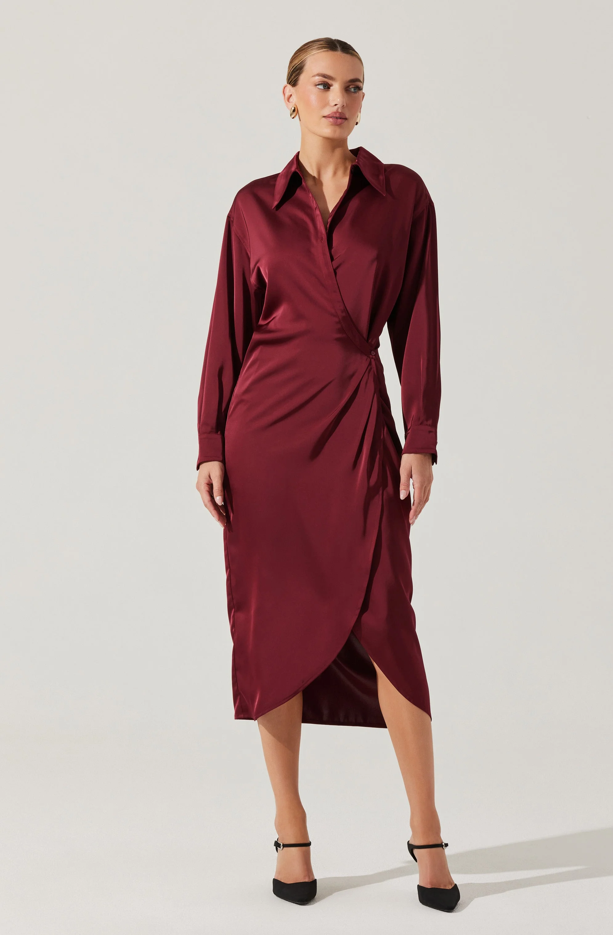 Ira Satin Wrap Shirt Dress