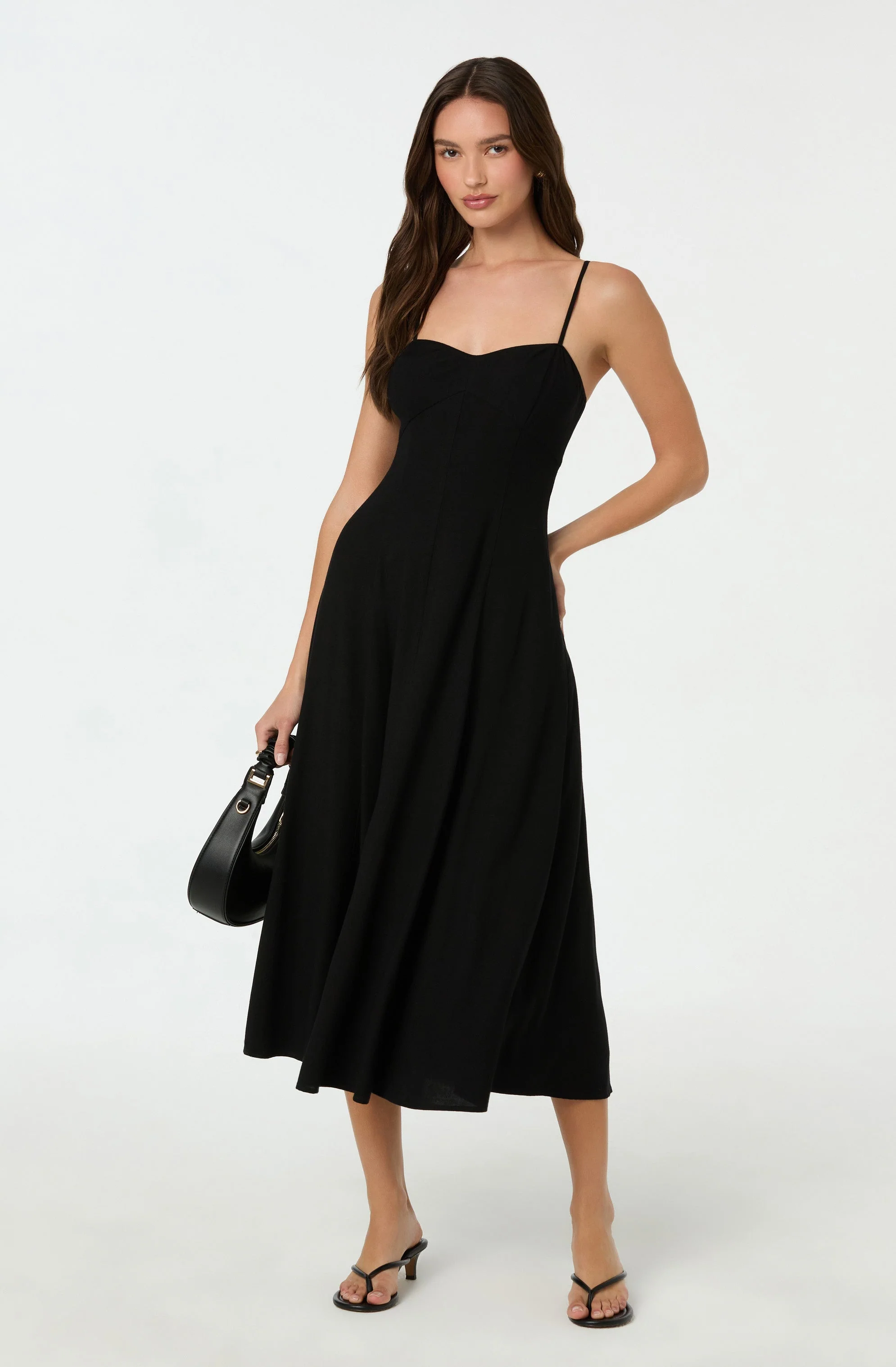 Linen-Blend A-Line Midi Dress