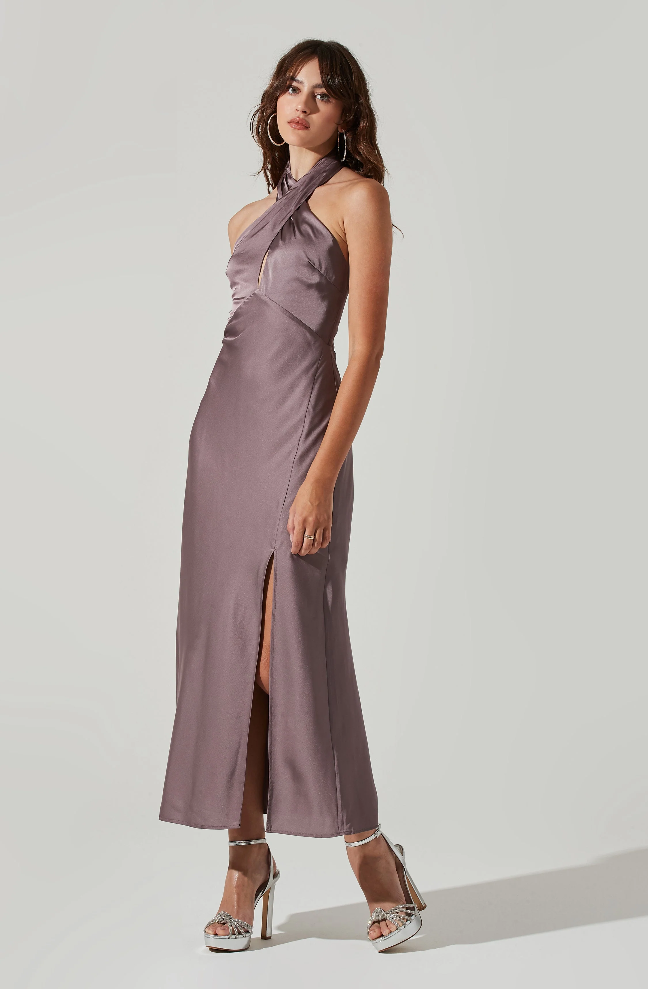 Marissa Satin Halter Neck Midi Dress