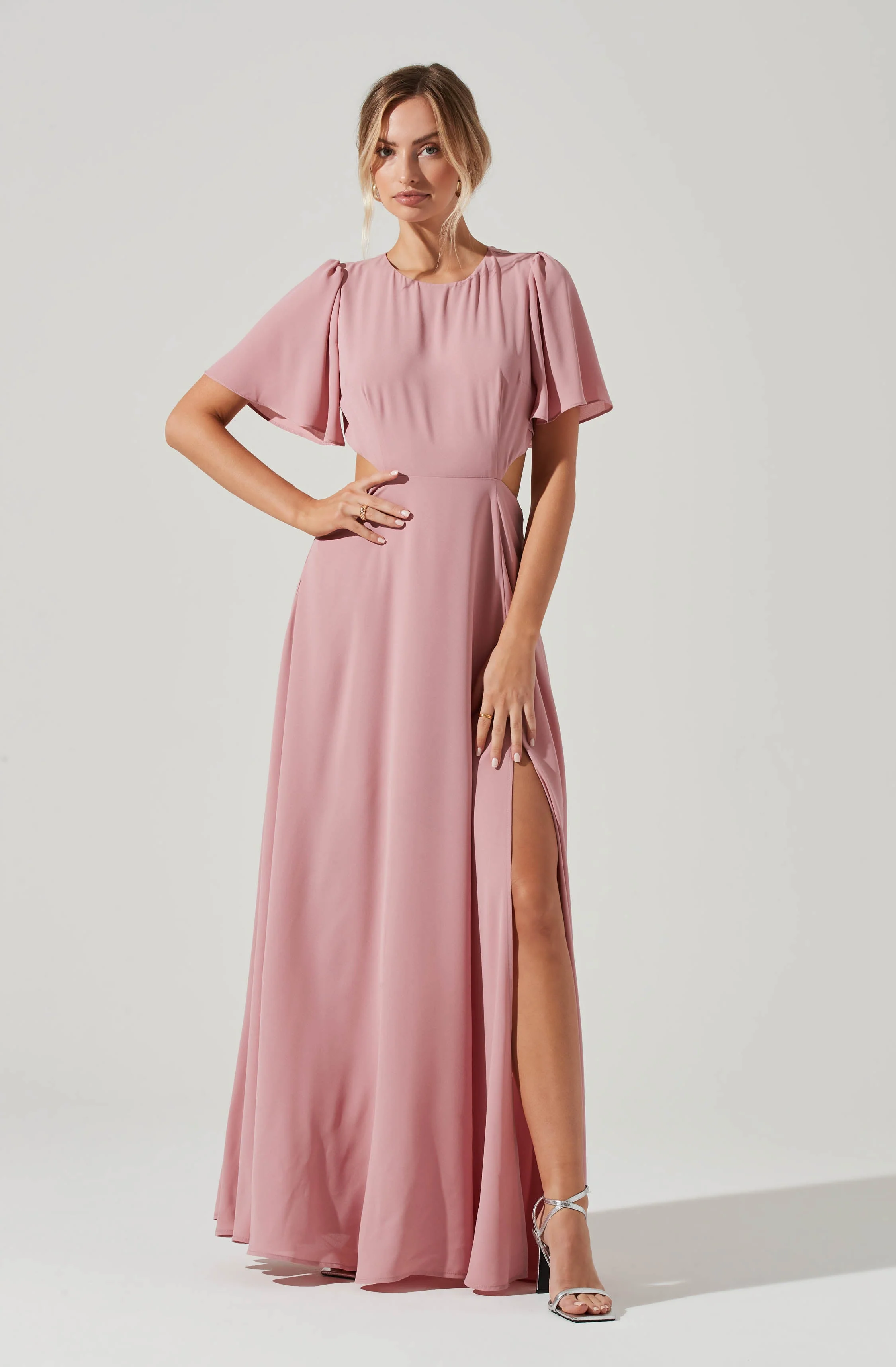 Katrina Flutter Sleeve Back Cutout Maxi Dress