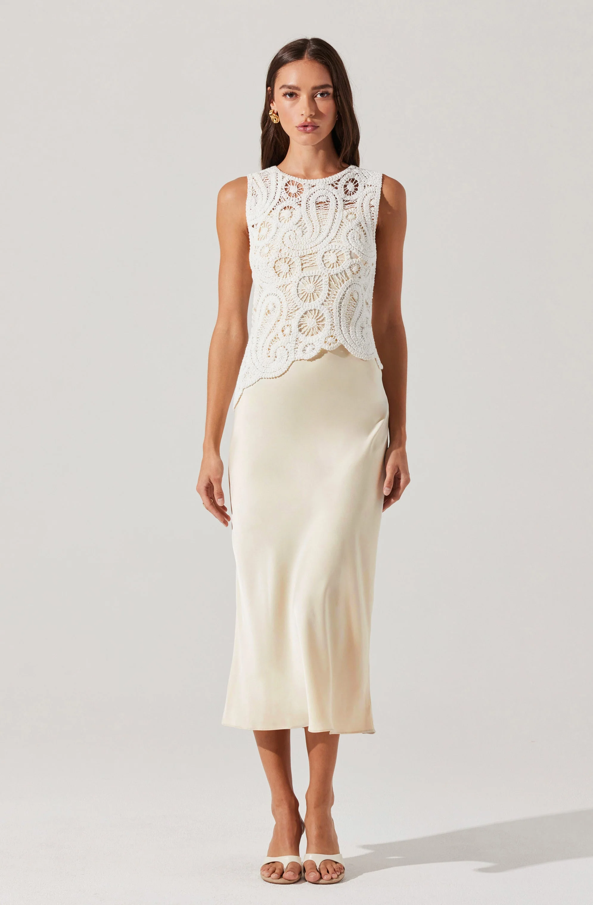 Martina Crochet-Layered Satin Dress
