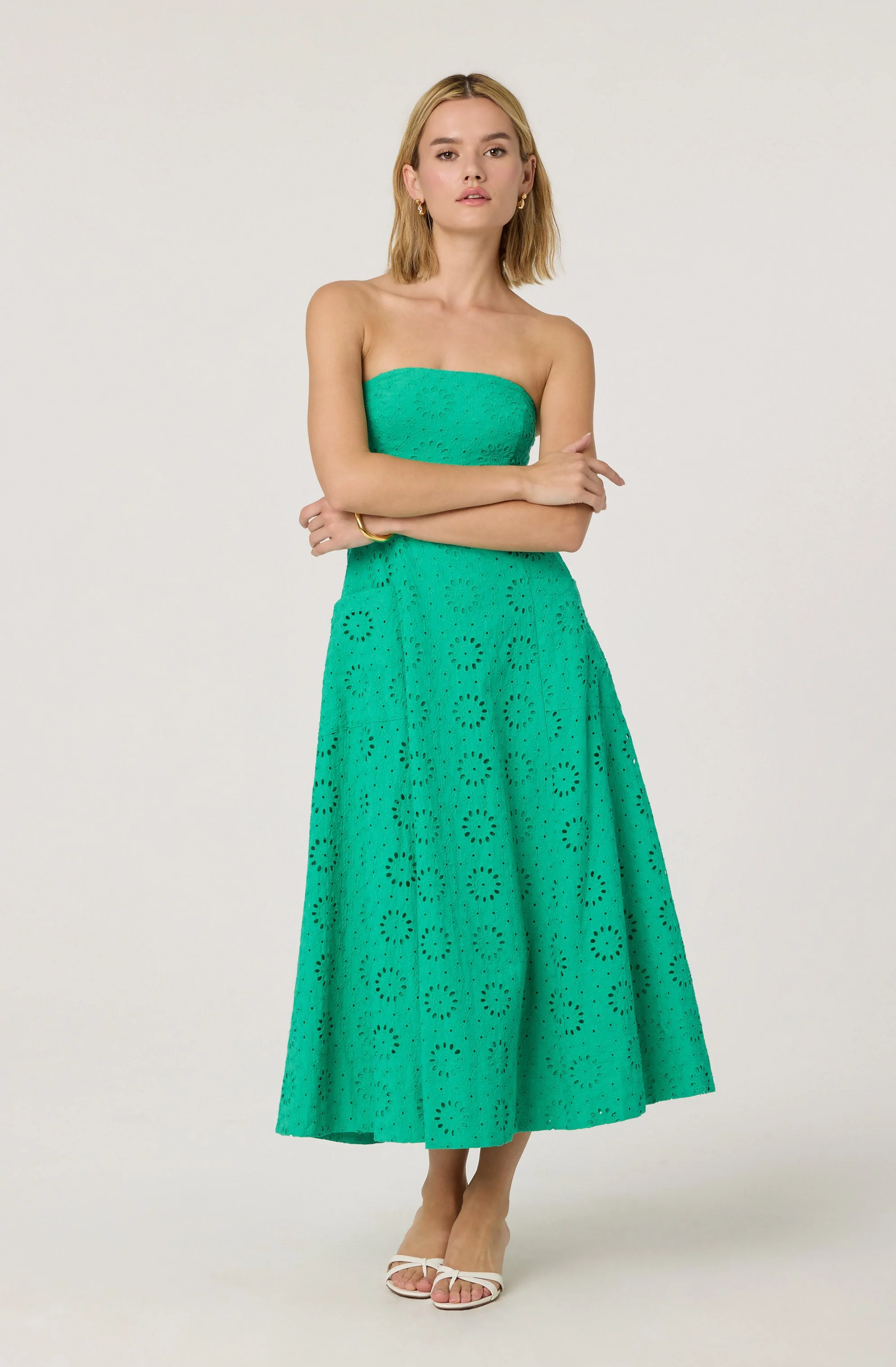Eyelet Strapless Midi Dress