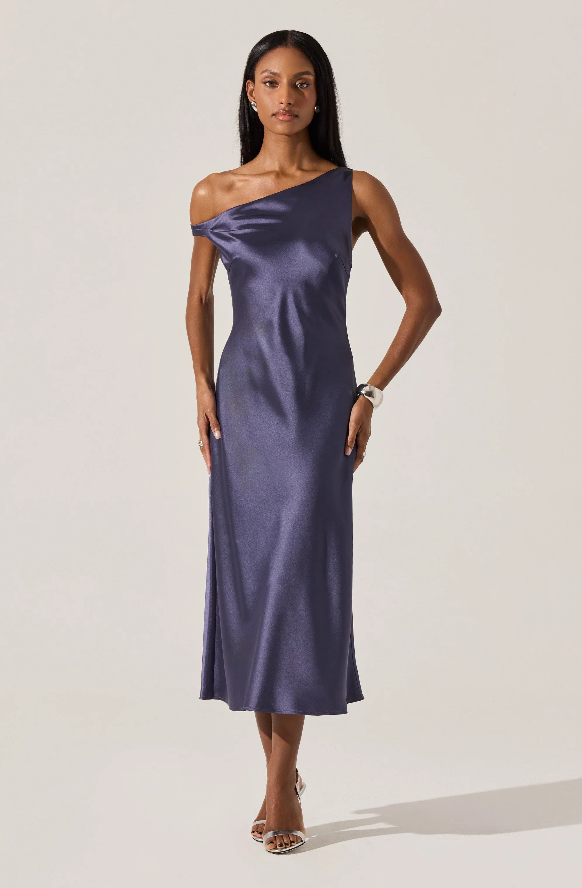 Elain Satin Off Shoulder Midi Dress