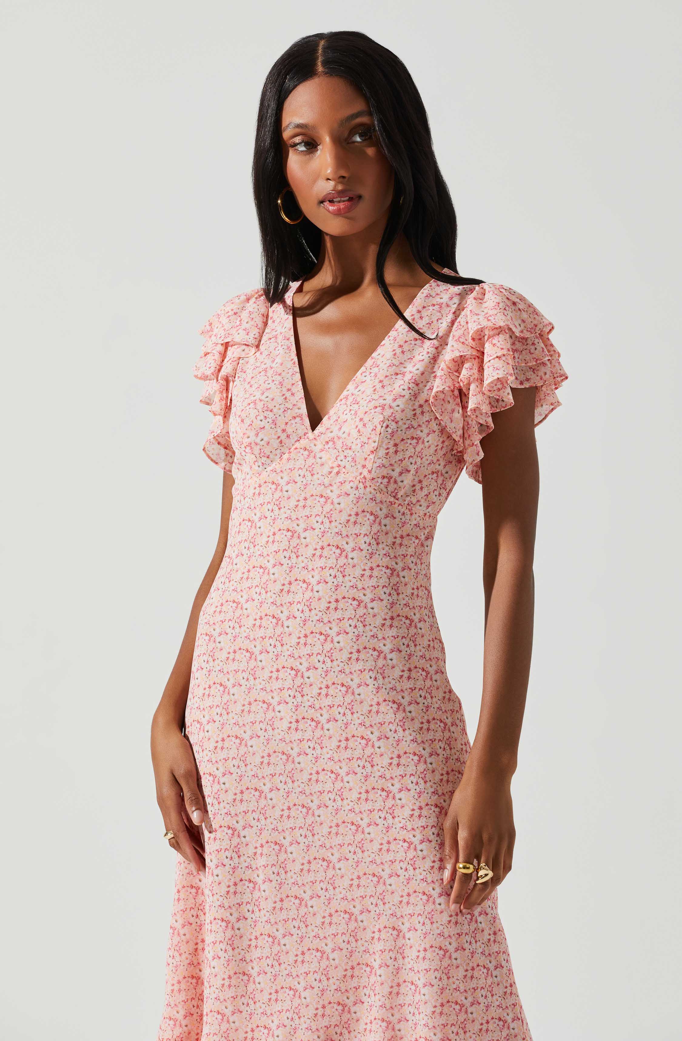 Celestine Floral Ruffle Midi Dress