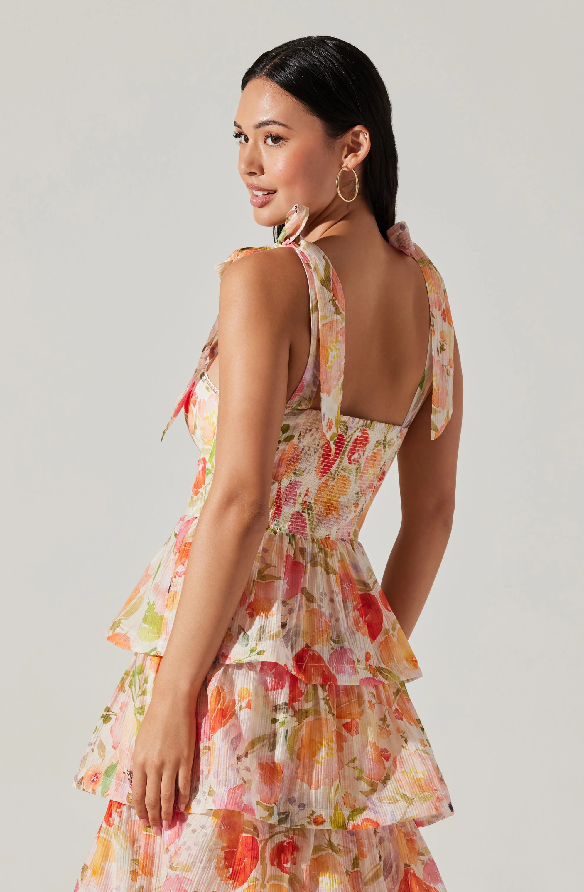 Zirconia Tie Strap Tiered Dress