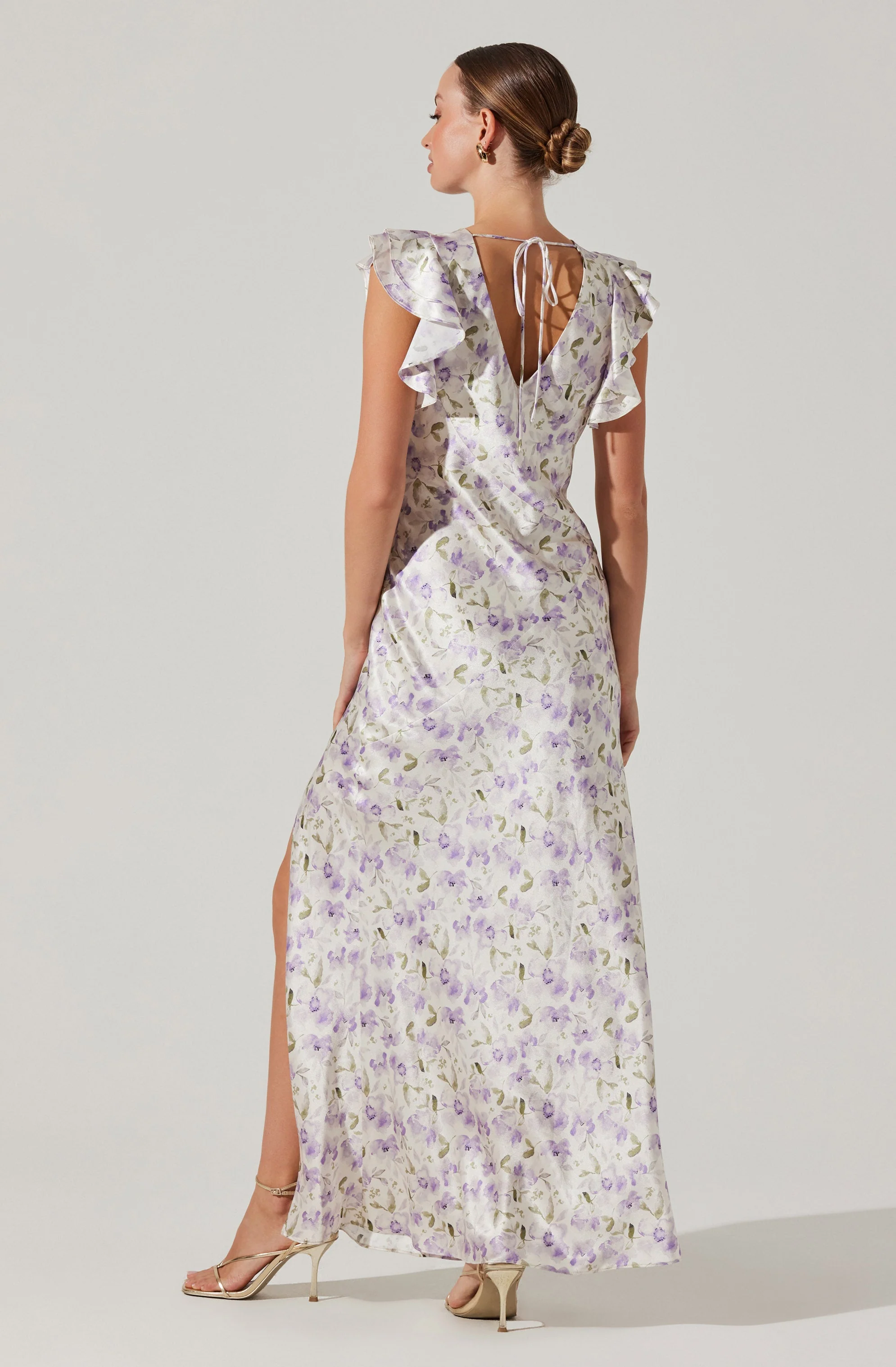 Satin Flutter Sleeve Maxi Dress