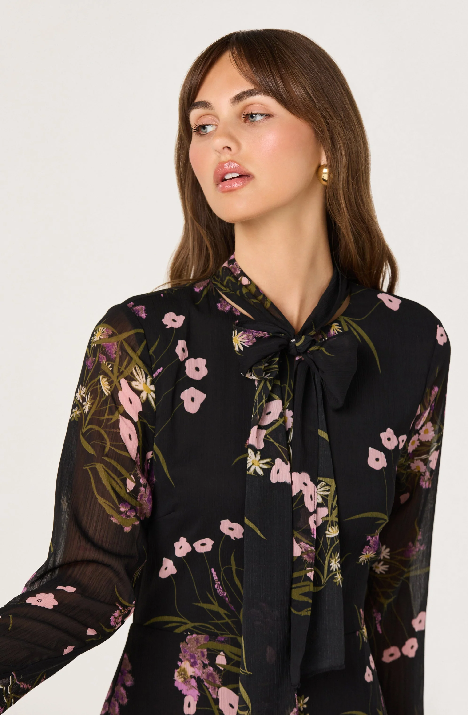 Tie-Neck Ruffled Midi Dress