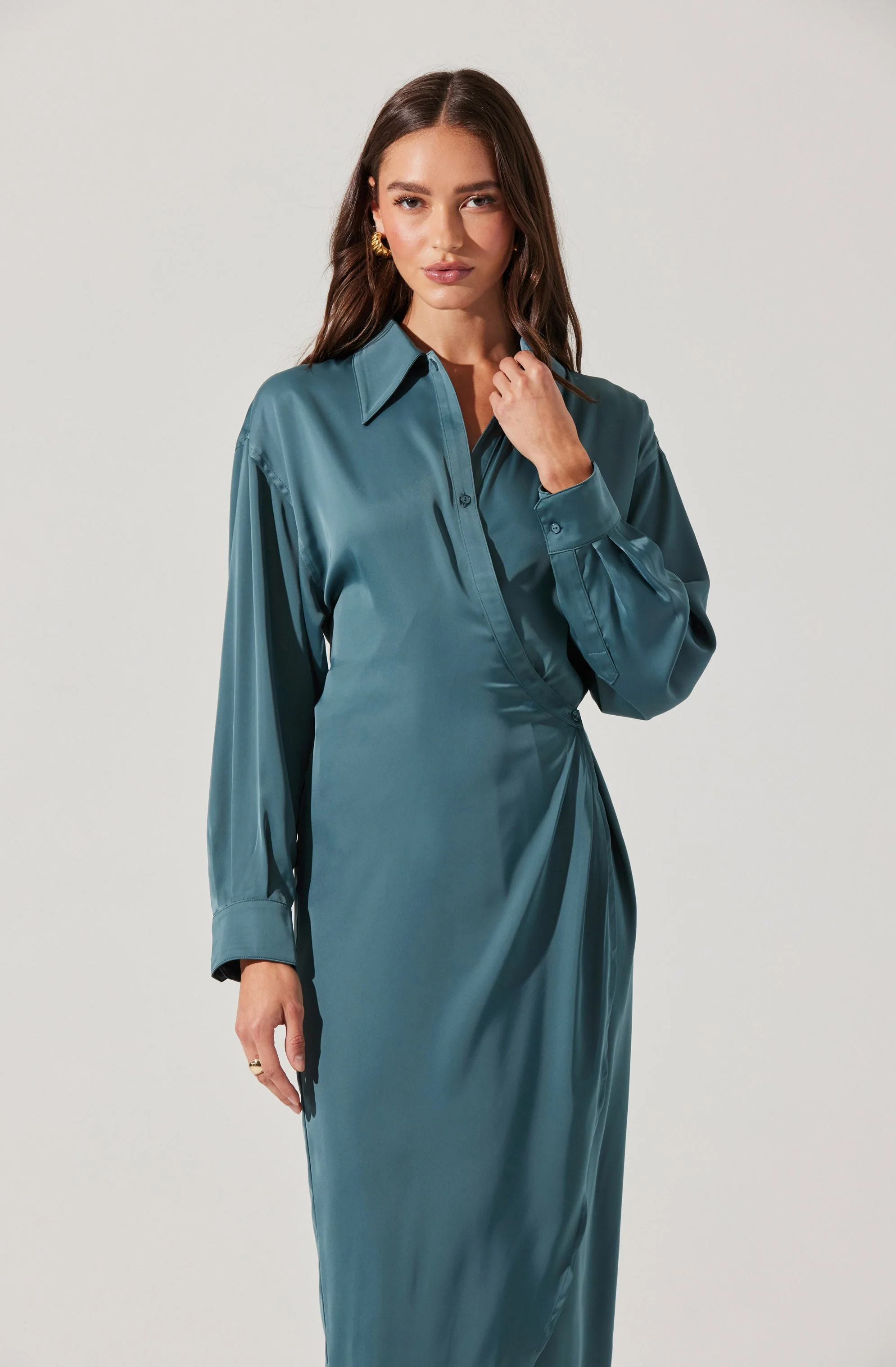 Ira Satin Wrap Shirt Dress