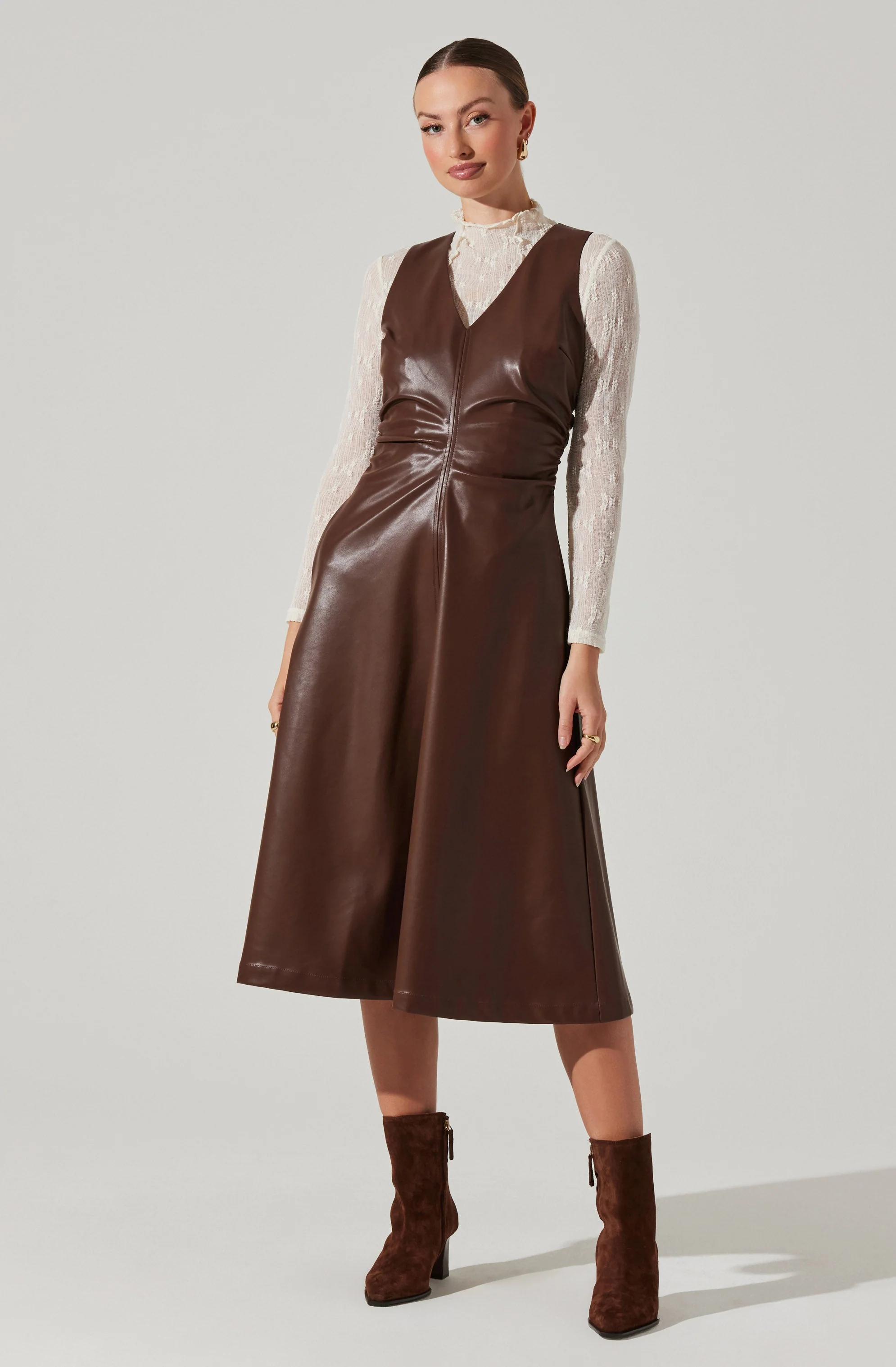 Omaira Faux Leather Midi Dress