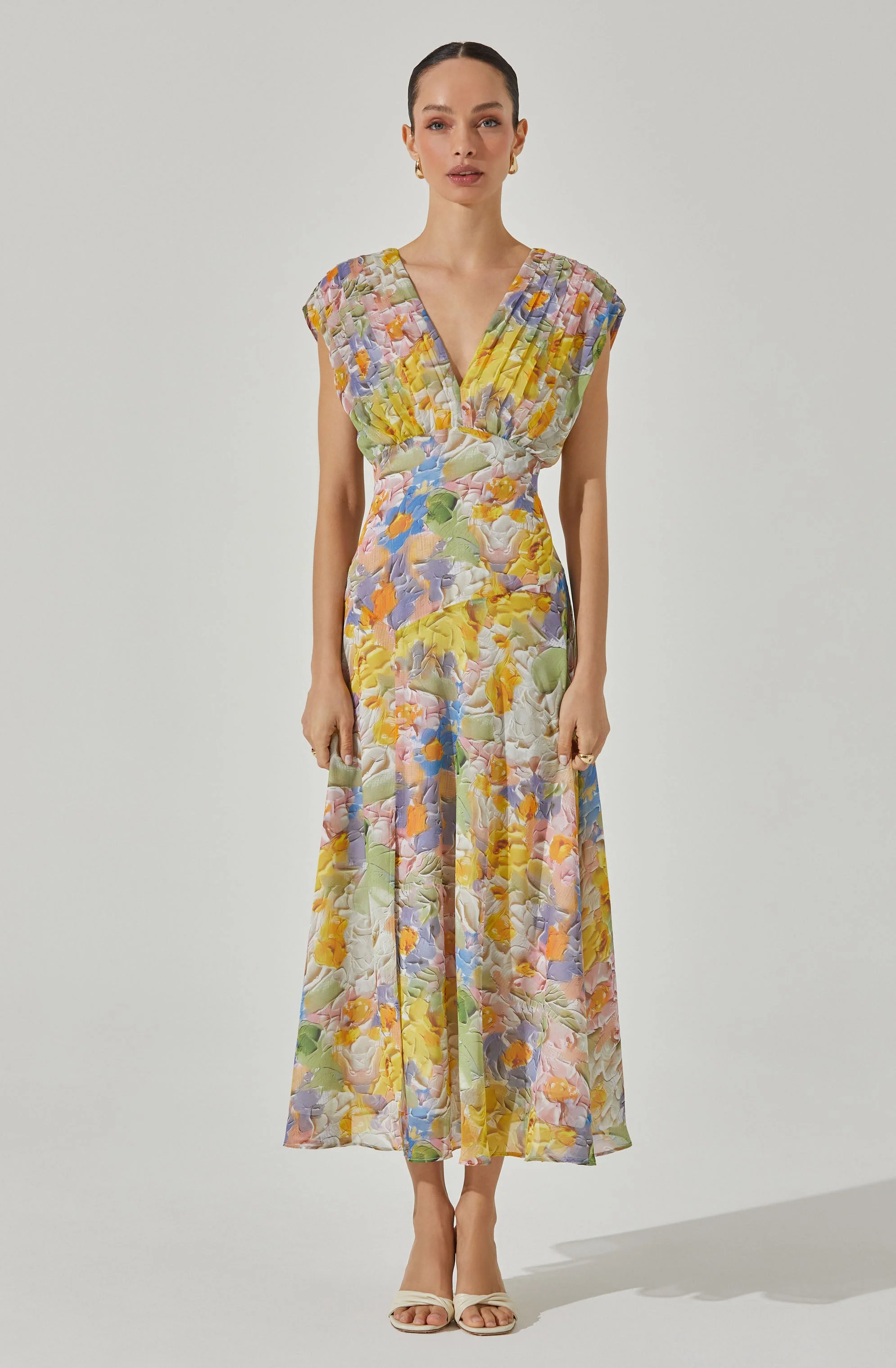 V-Neck Pleated Midi Dress