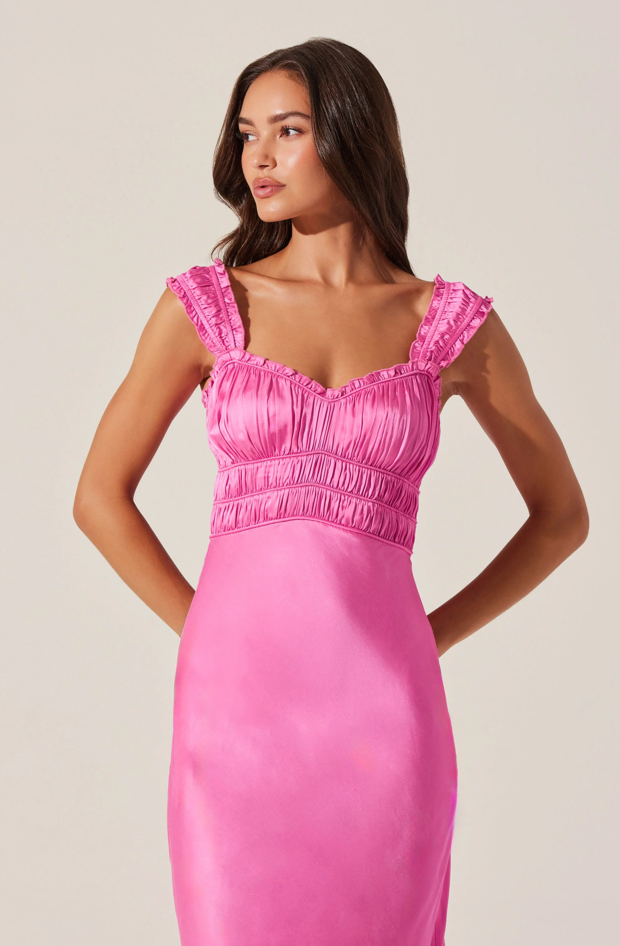 Enola Satin Smocked Midi Dress