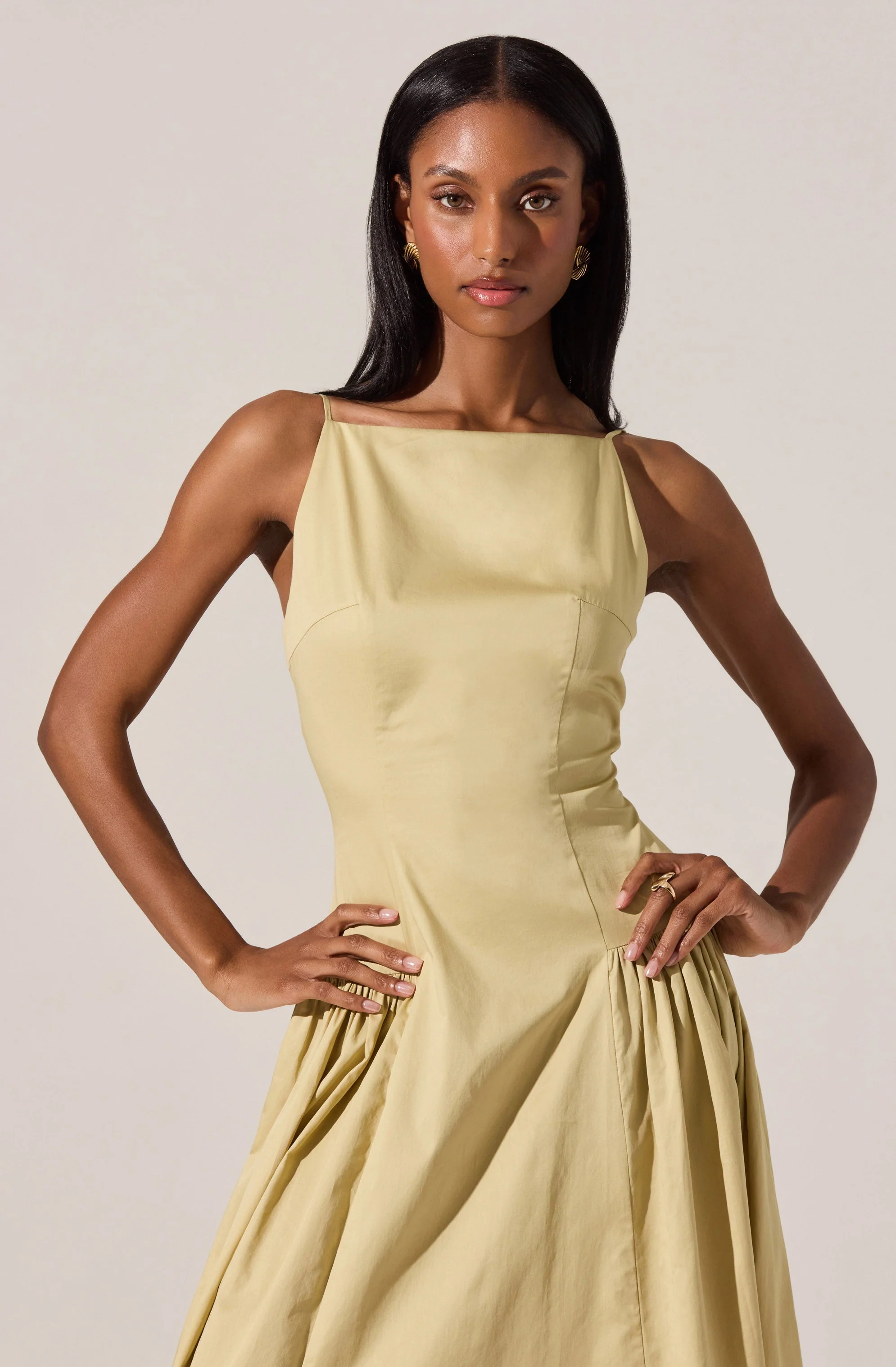 High Square Neck Midi Dress