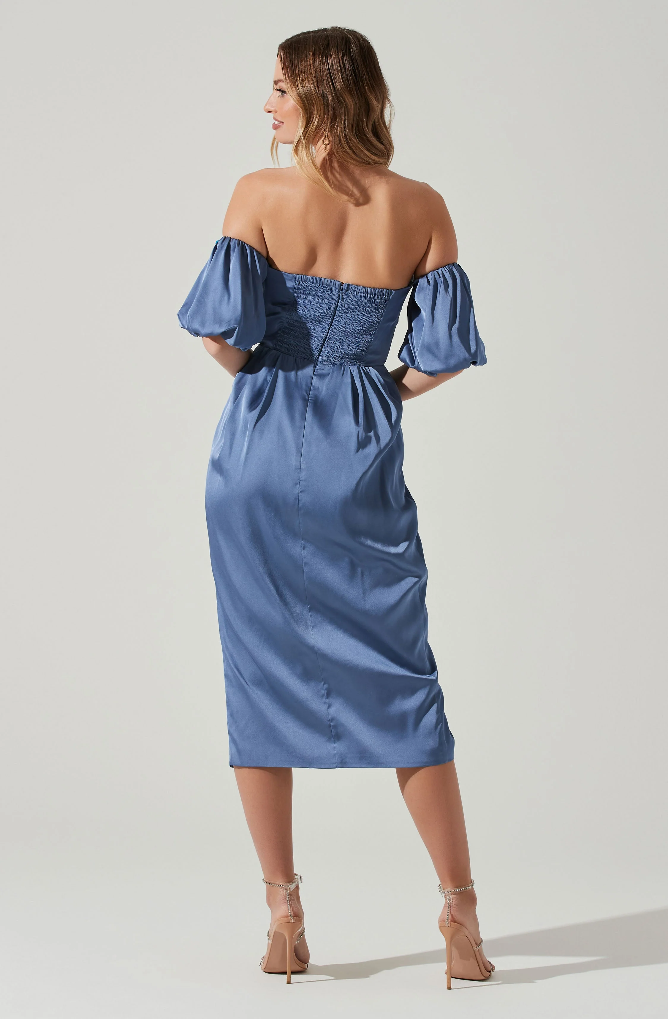 Zurina Off Shoulder Puff Sleeve Midi Dress
