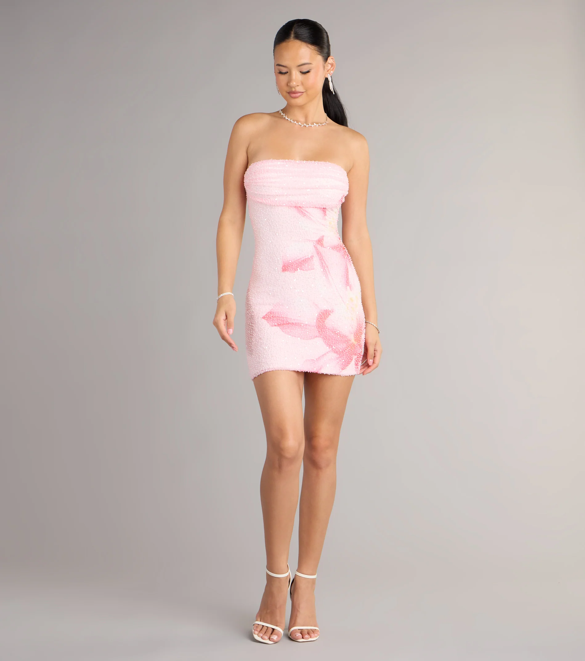 Hilary Tropical Floral Bead Mini Dress