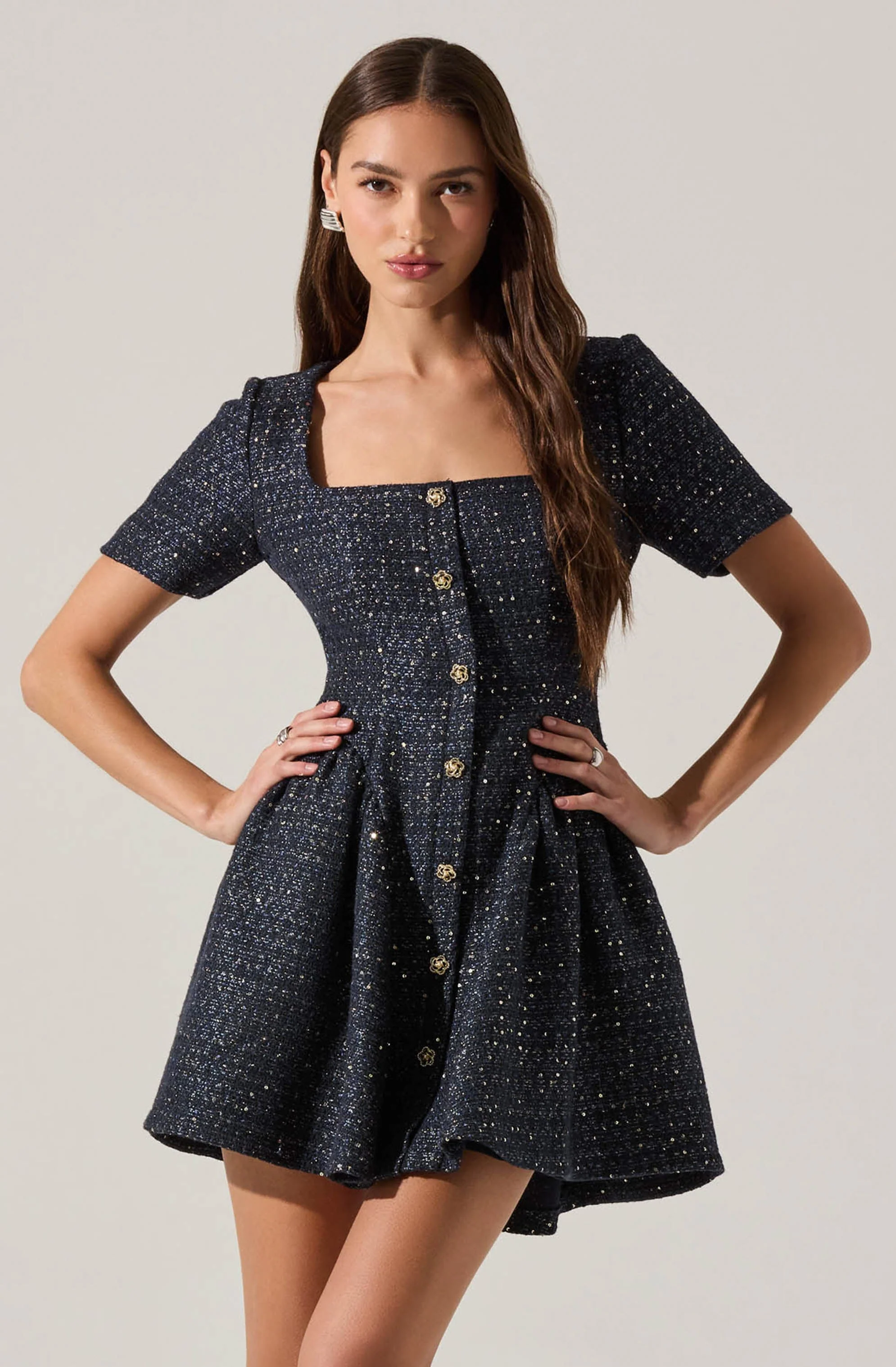 Janel Tweed Mini Skater Dress