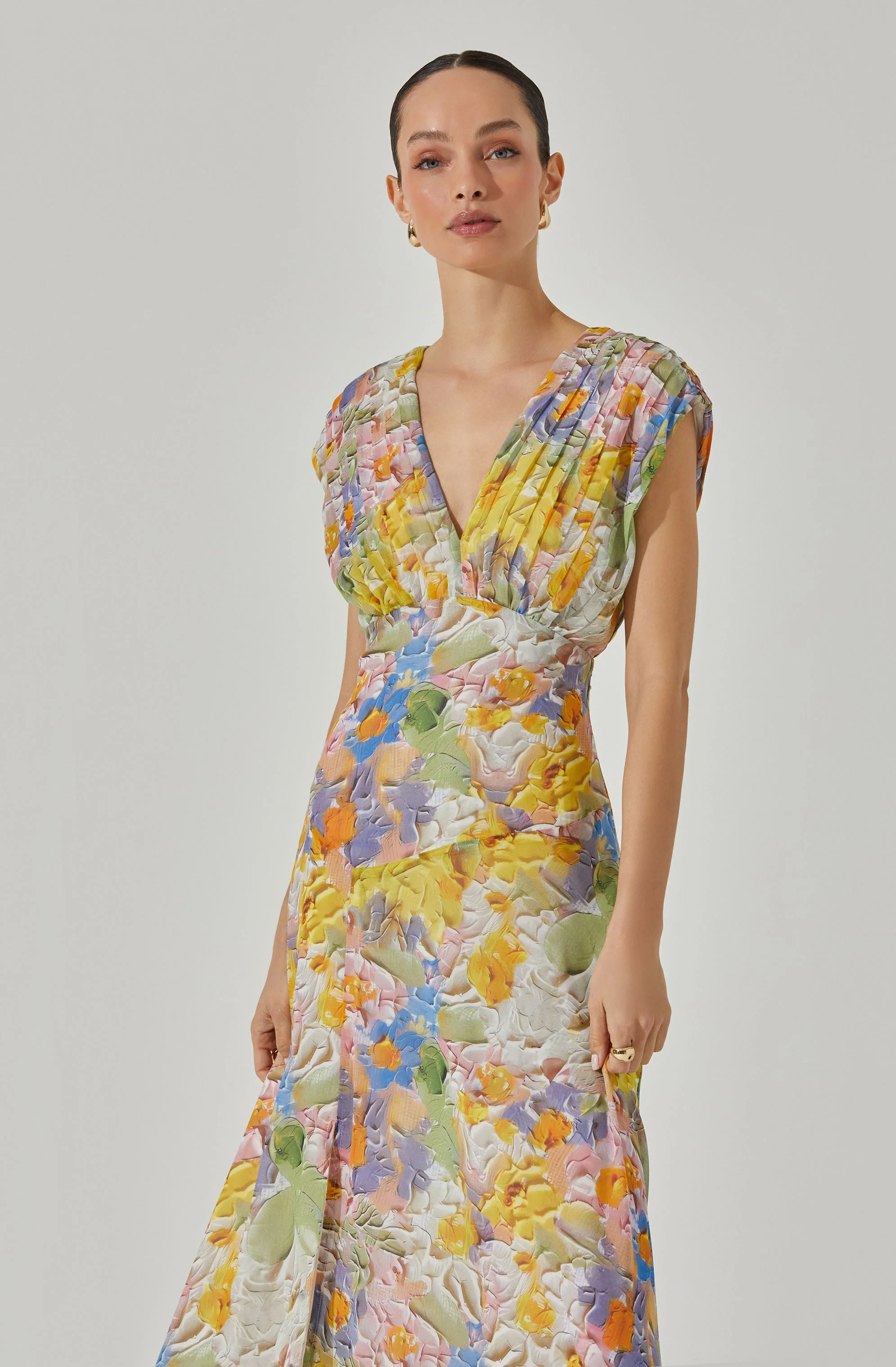 V-Neck Pleated Midi Dress