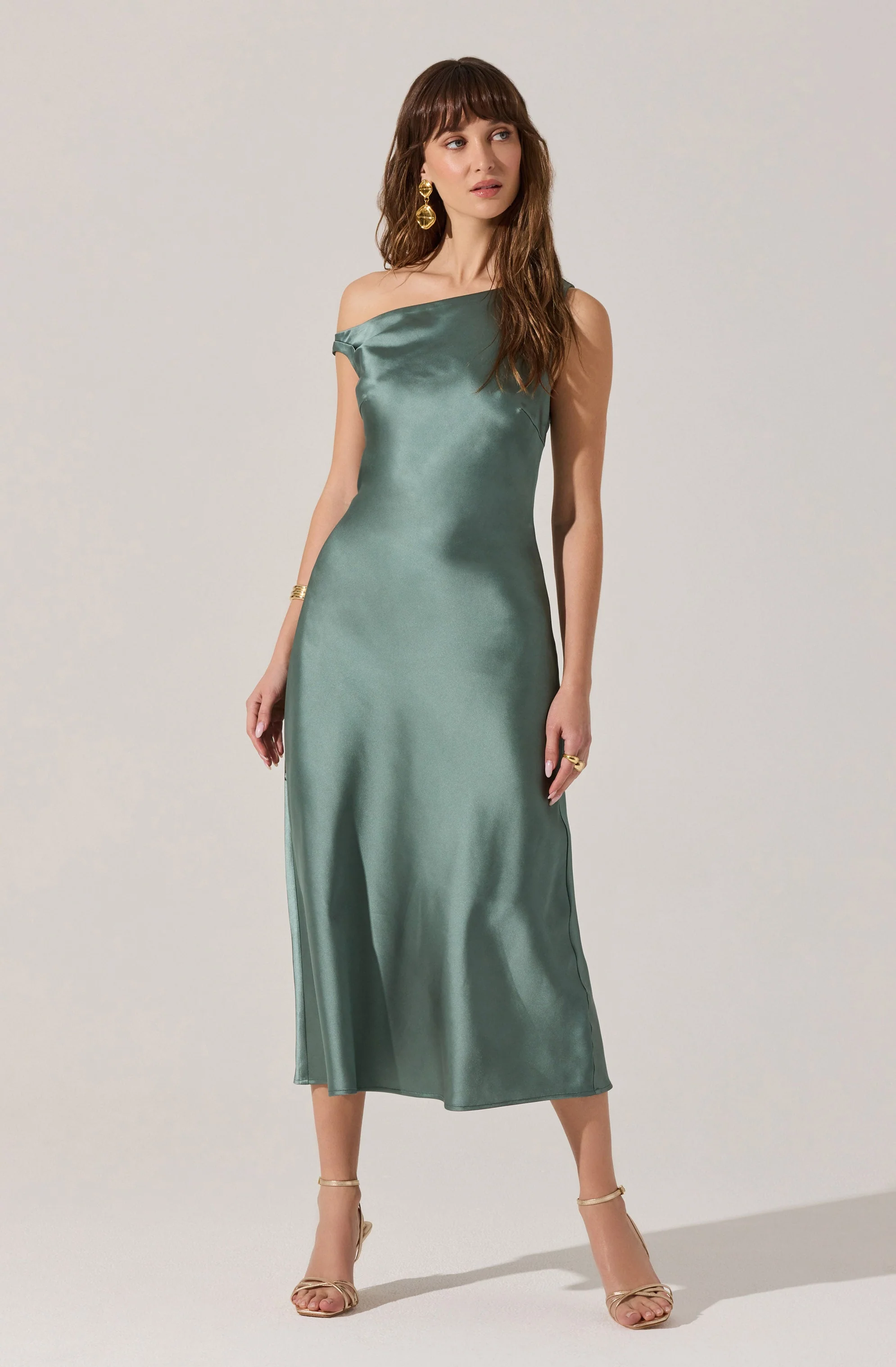 Elain Satin Off Shoulder Midi Dress
