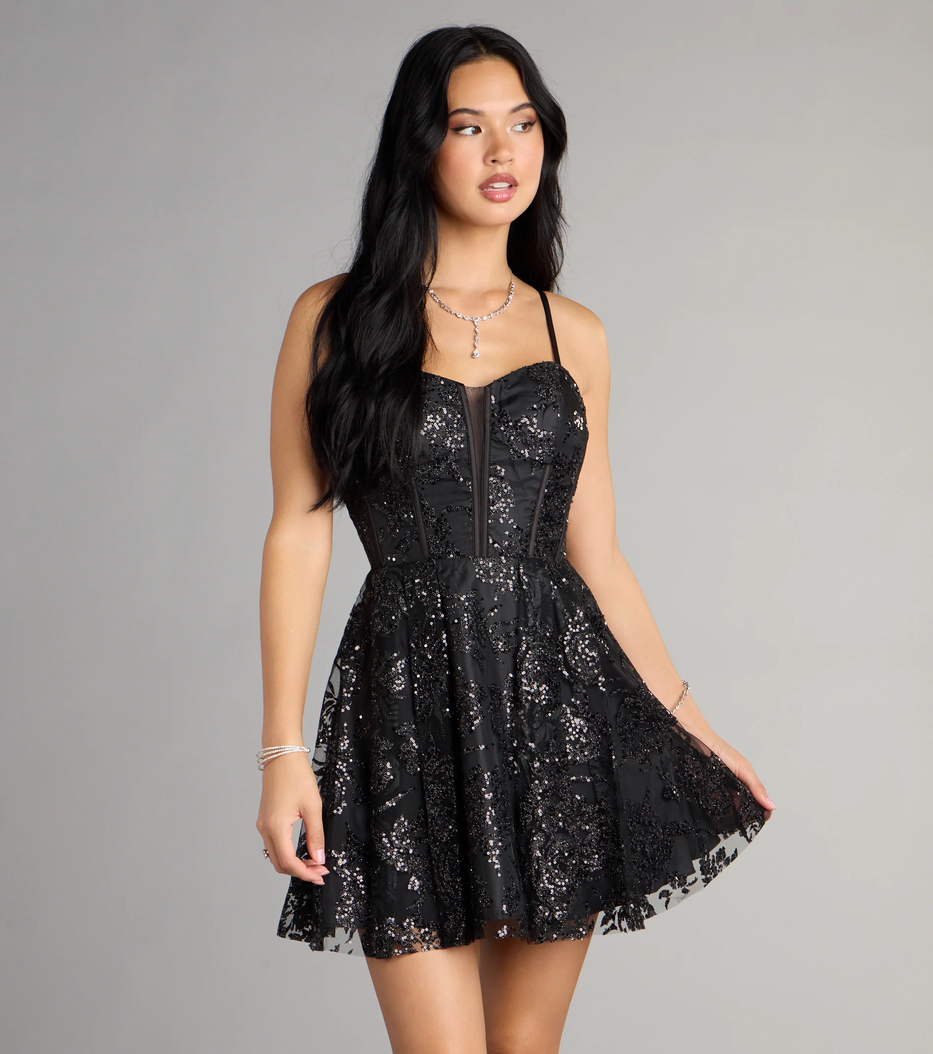 Korrie Glitter Mesh Dress With Pockets