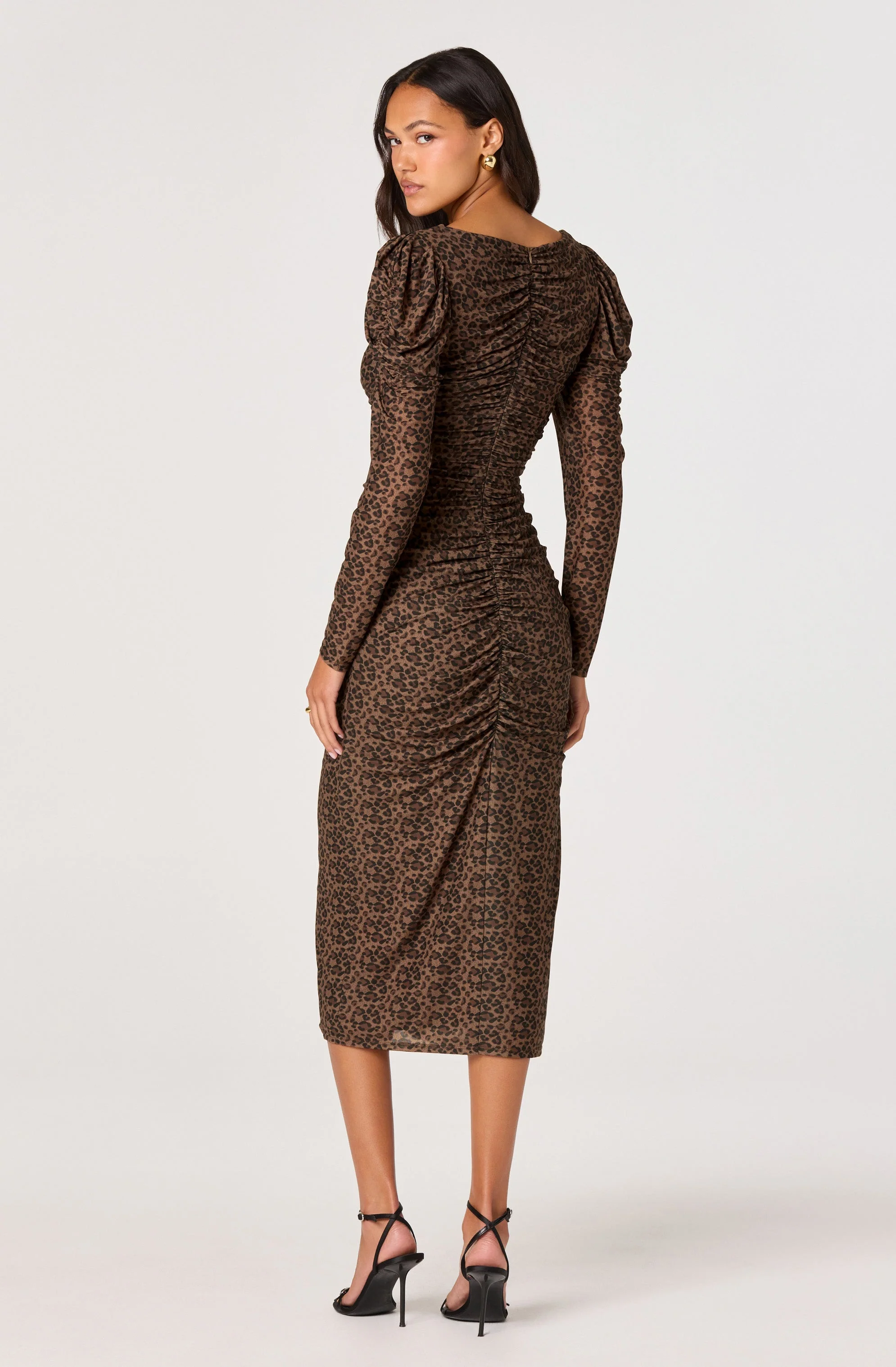 Ruched Mesh Midi Dress