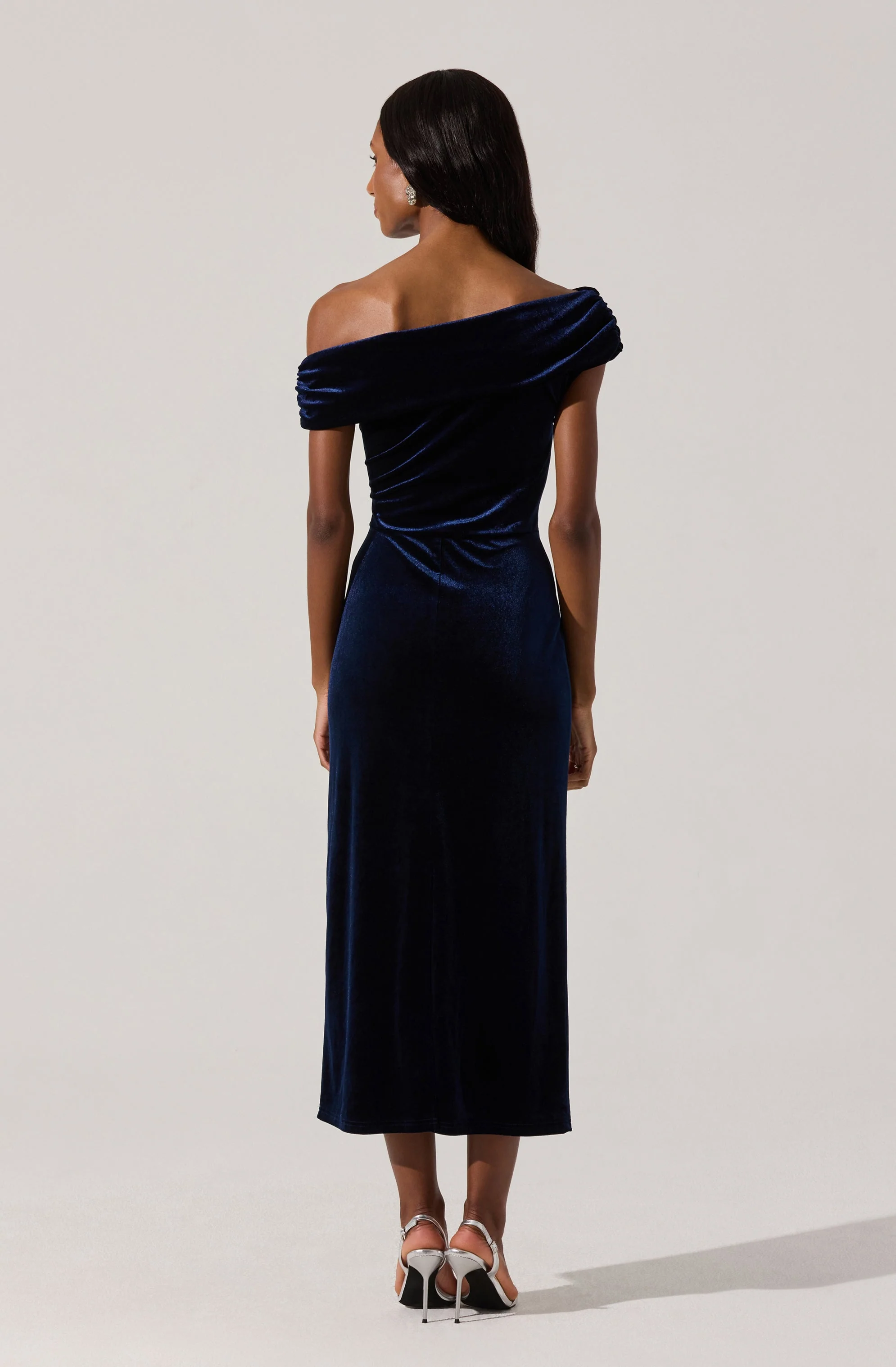 Velvet Off Shoulder Midi Dress