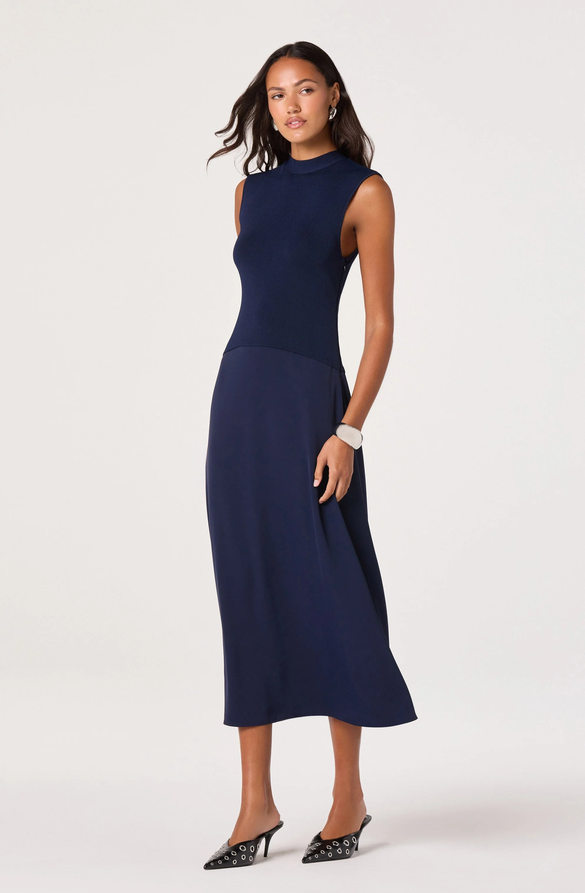 High Neck Tie-Back Midi Dress