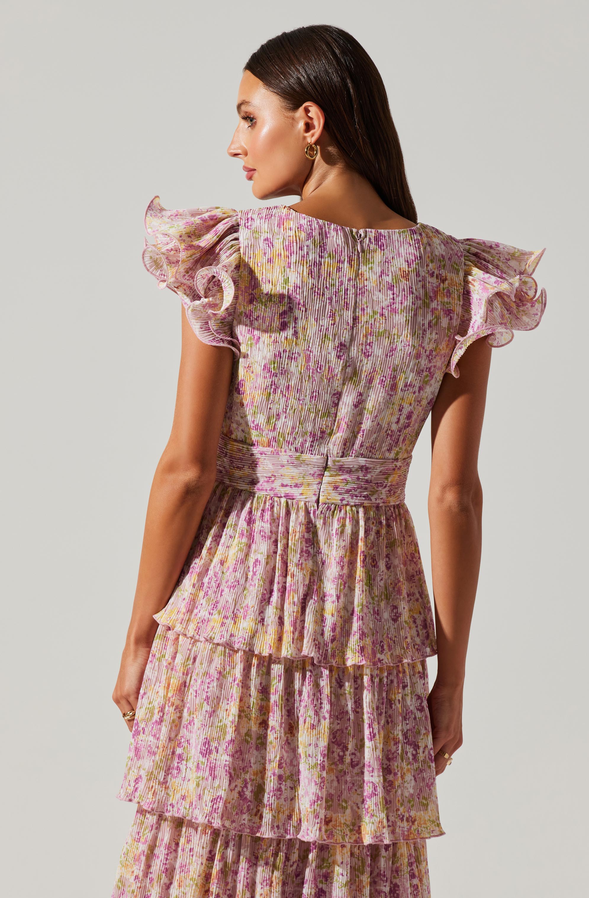 Emporia Floral Pleated Tiered Midi Dress