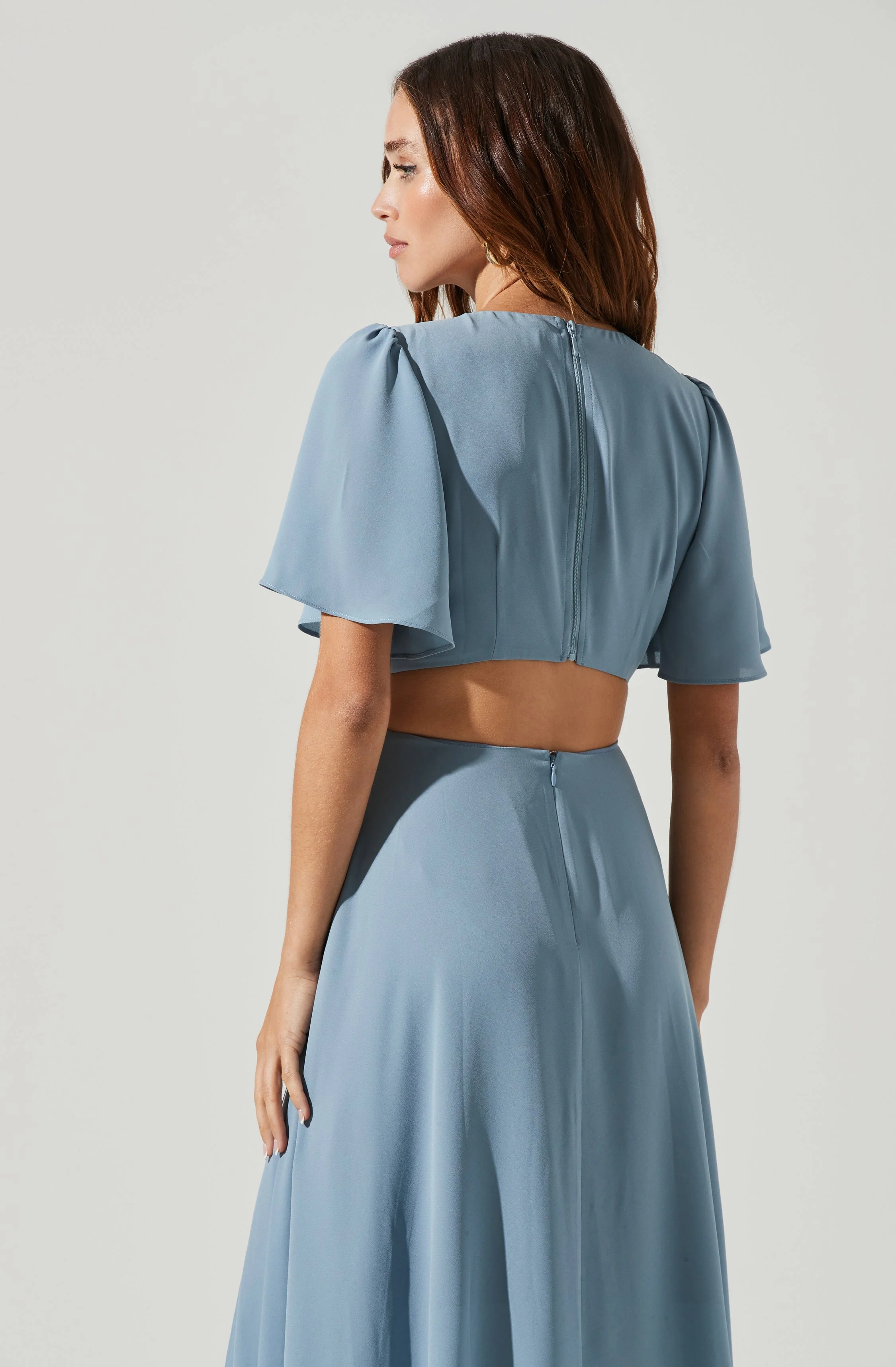 Katrina Flutter Sleeve Back Cutout Maxi Dress