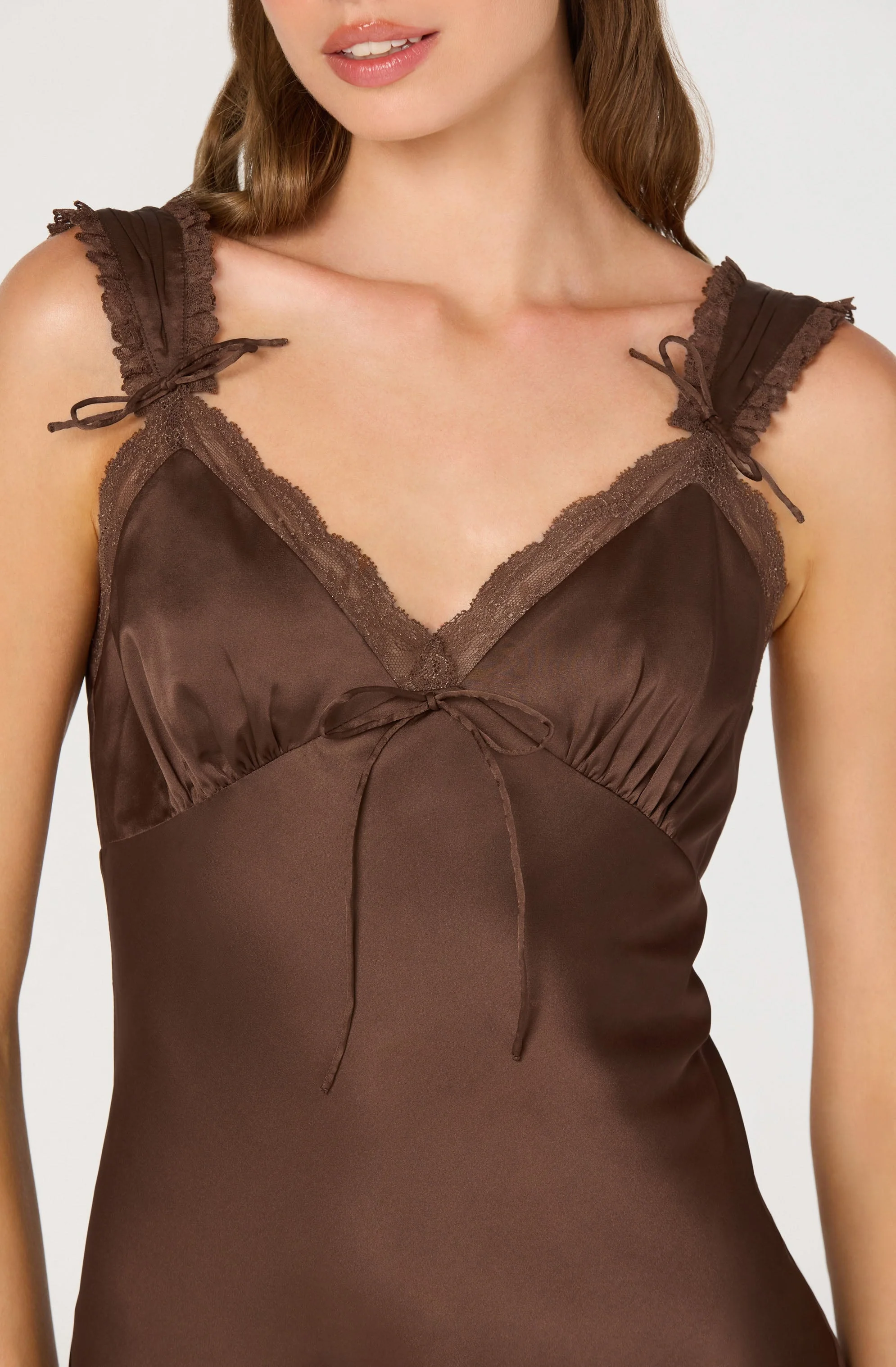 Lace Trim Satin Slip Dress