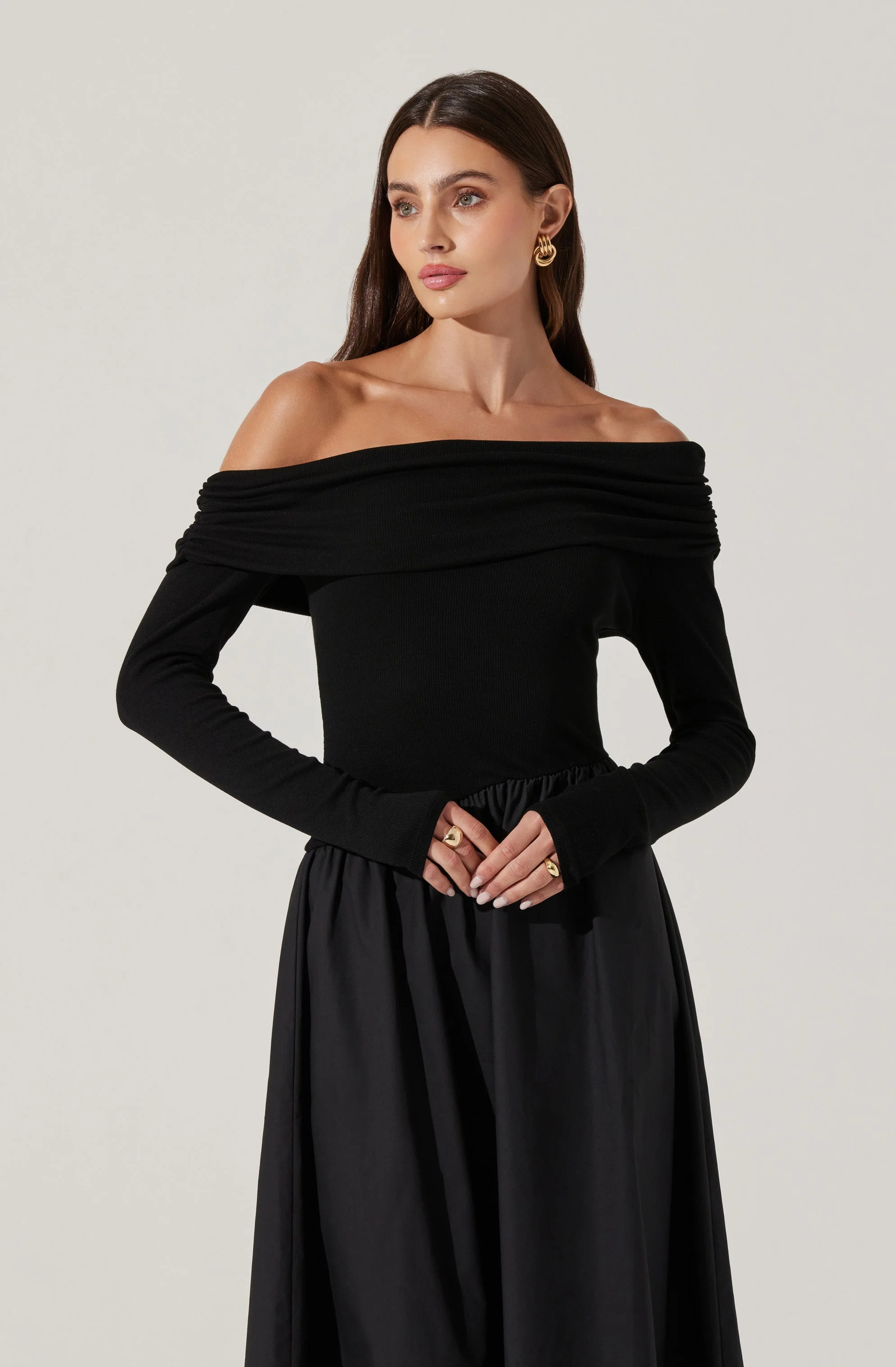 Mixed Media Off Shoulder Dress