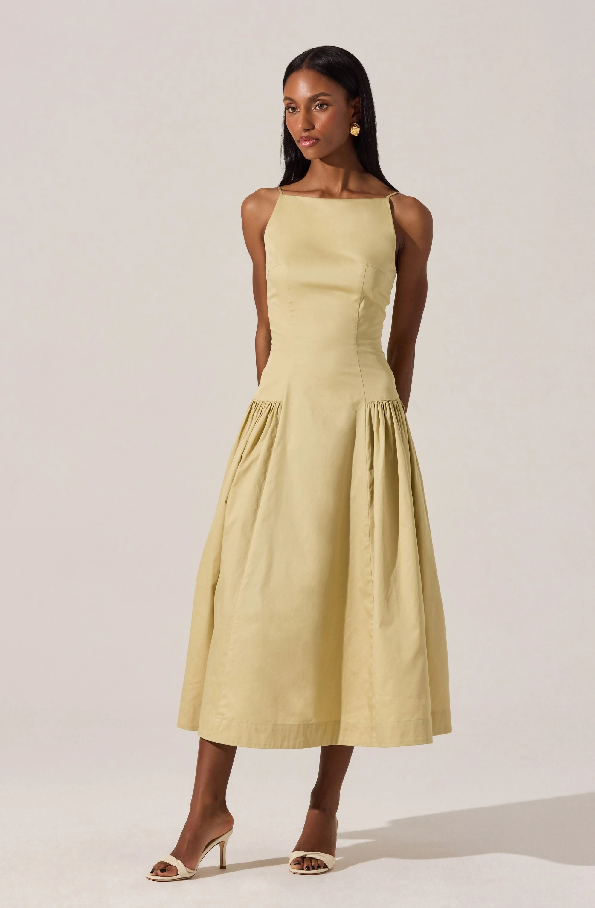 High Square Neck Midi Dress