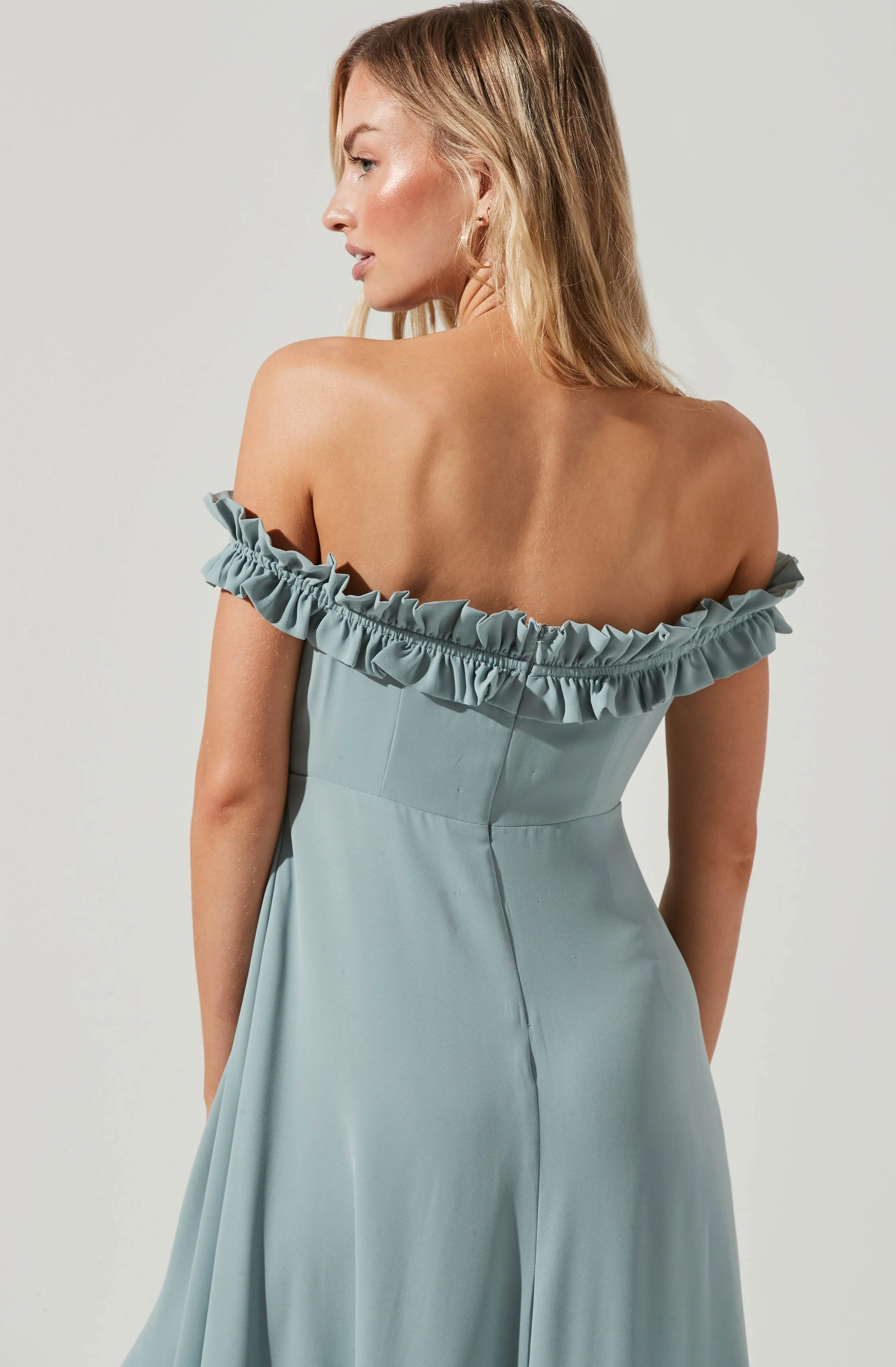 Venetia Off Shoulder Ruffle Trim Maxi Dress