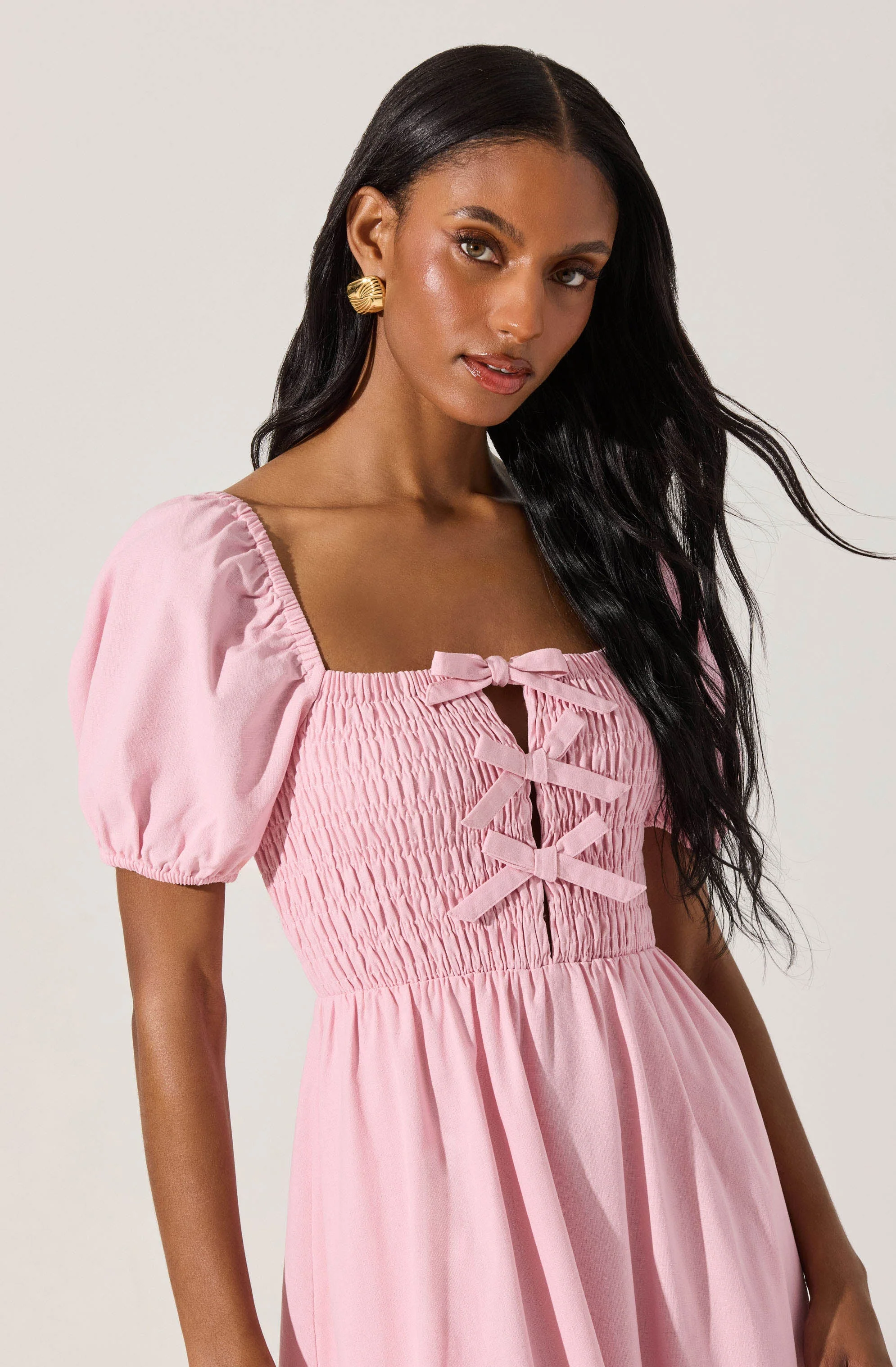 Smocked Bow Midi Dress