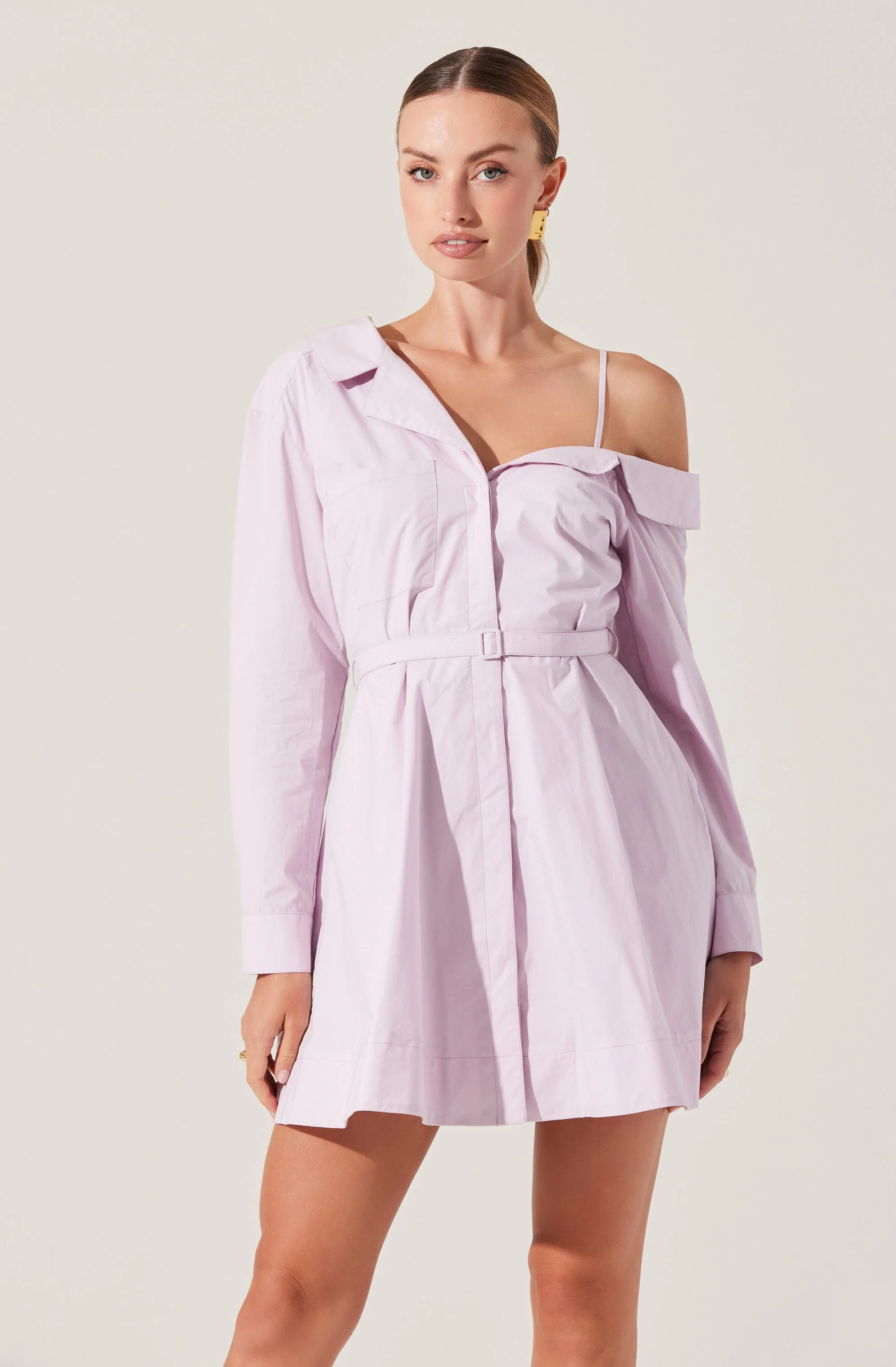 Aveni Off Shoulder Mini Shirt Dress