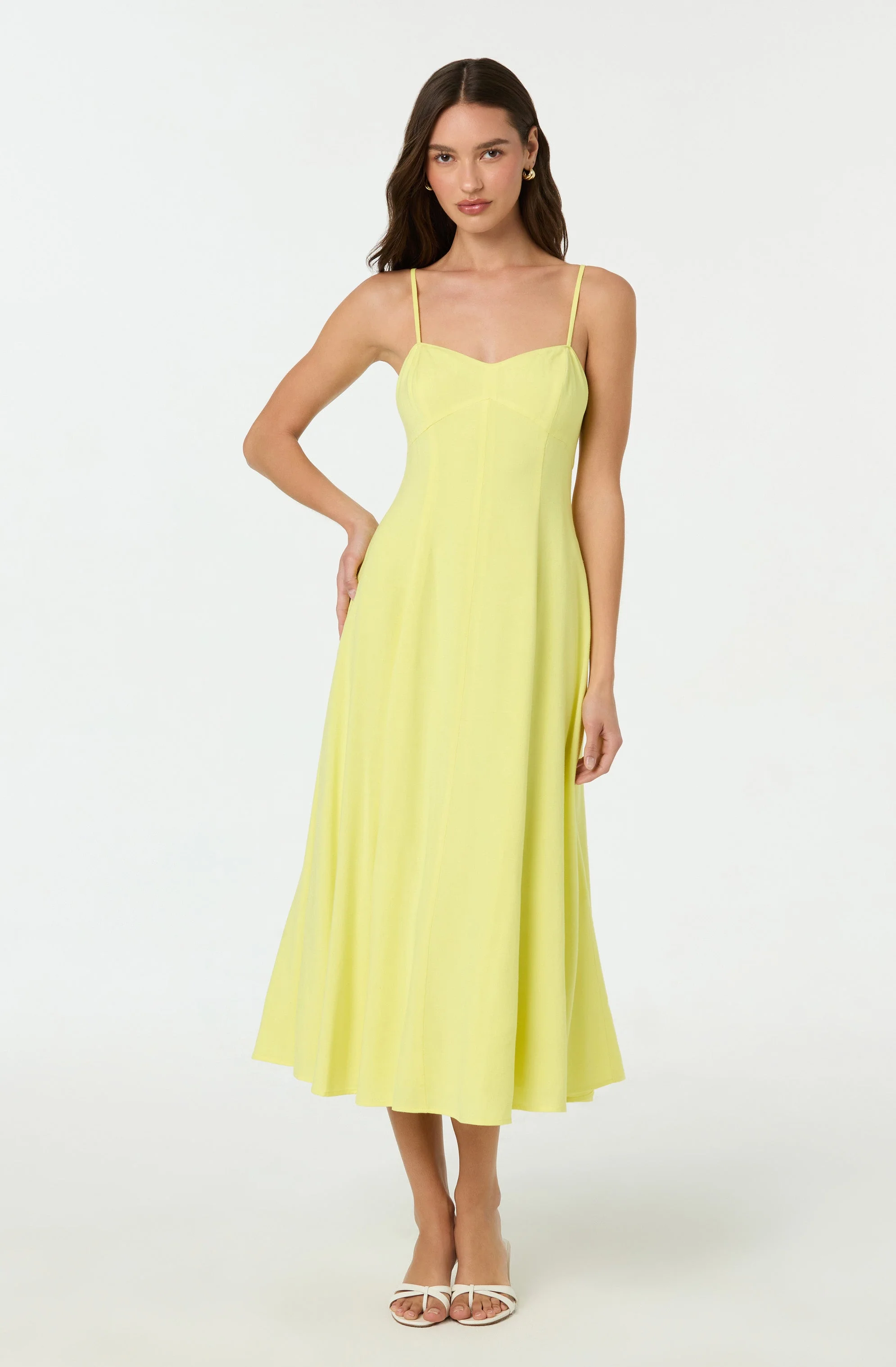 Linen-Blend A-Line Midi Dress